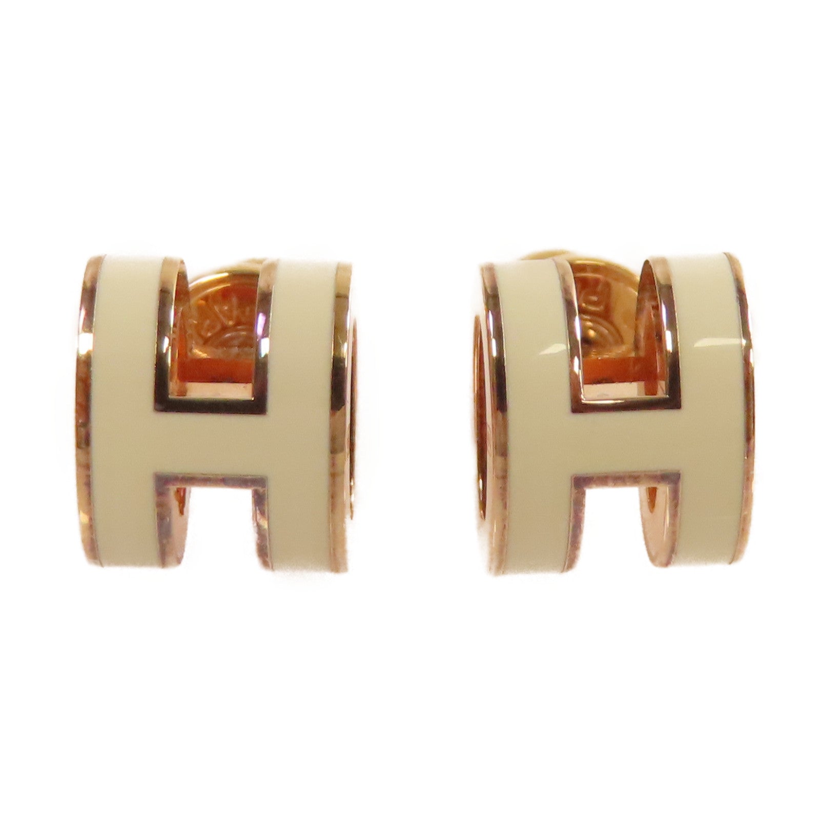 HERMES 金屬/琺瑯Mini Pop H Earrings耳環Nata奶茶色/金色