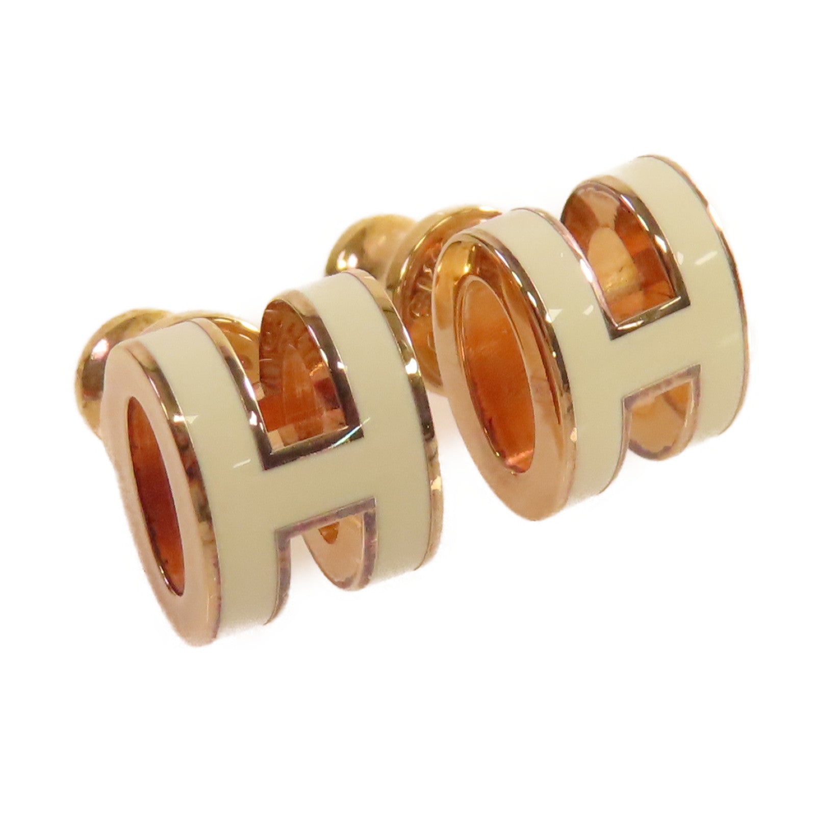 HERMES 金屬/琺瑯Mini Pop H Earrings耳環Nata奶茶色/金色