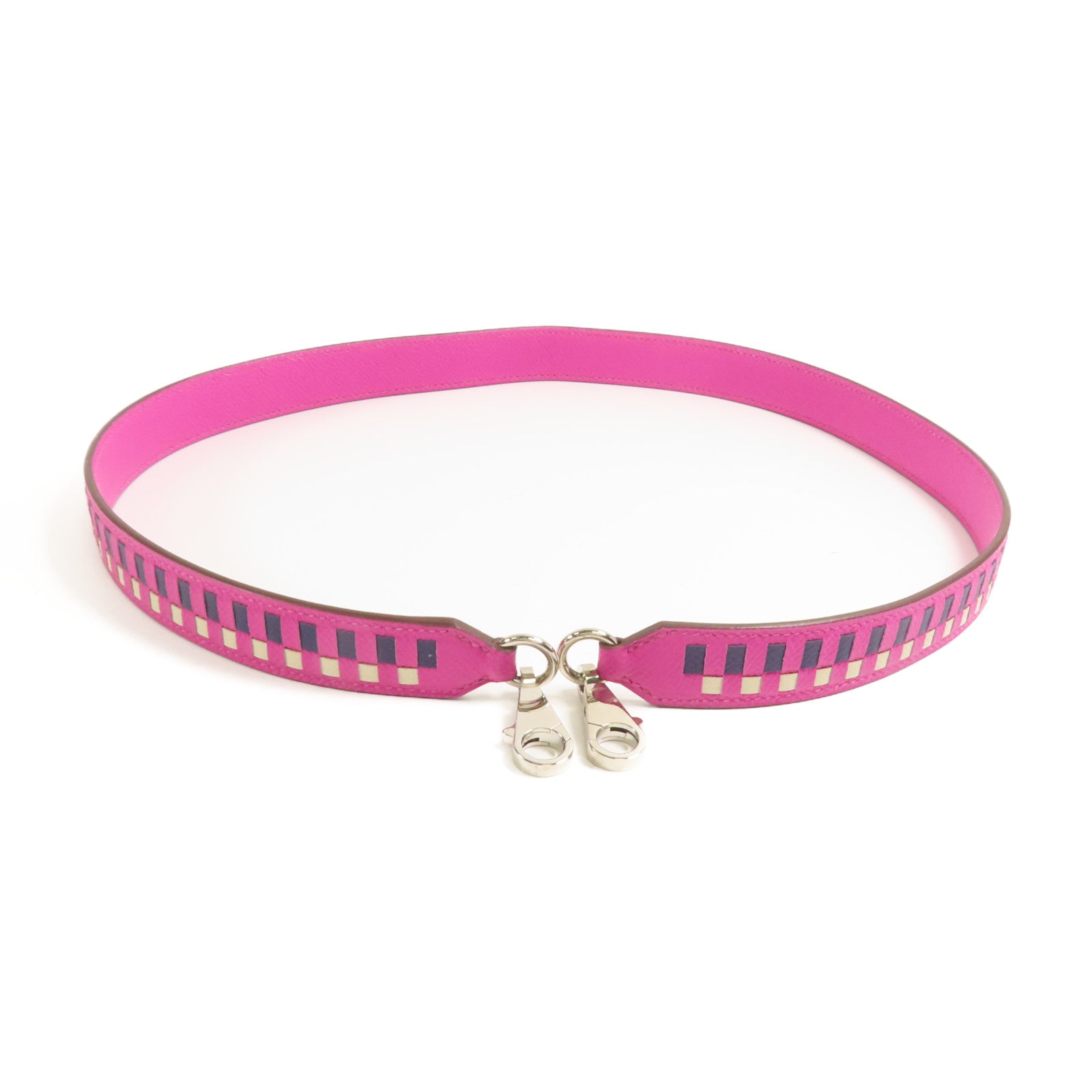 HERMES Epsom皮革Shoulder Strap銀扣肩背帶Rose Pourpre