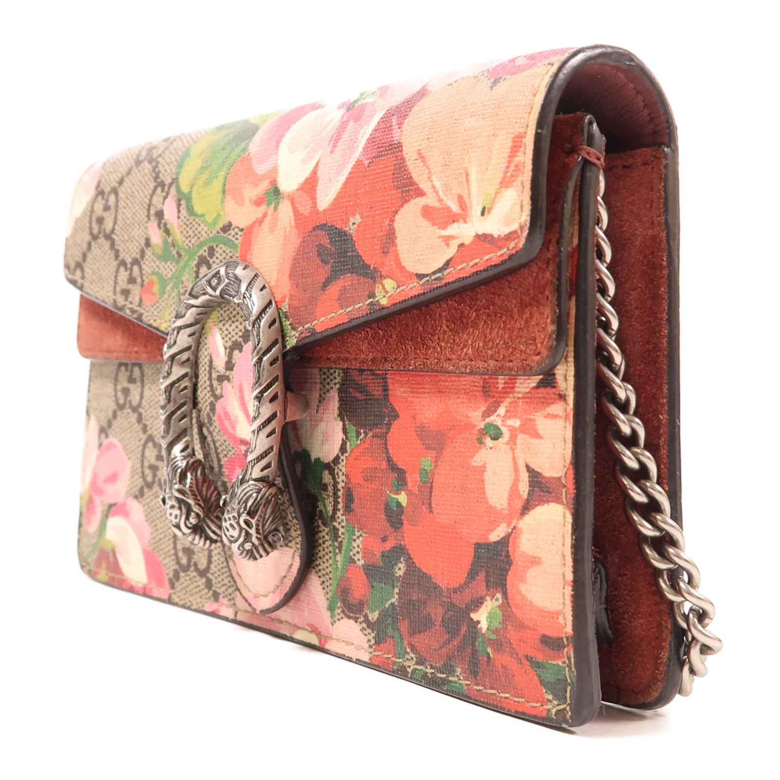 GUCCI GG SHW Dionysus Super Mini Blooms Chain Shoulder Bag Coated Canvas Suede