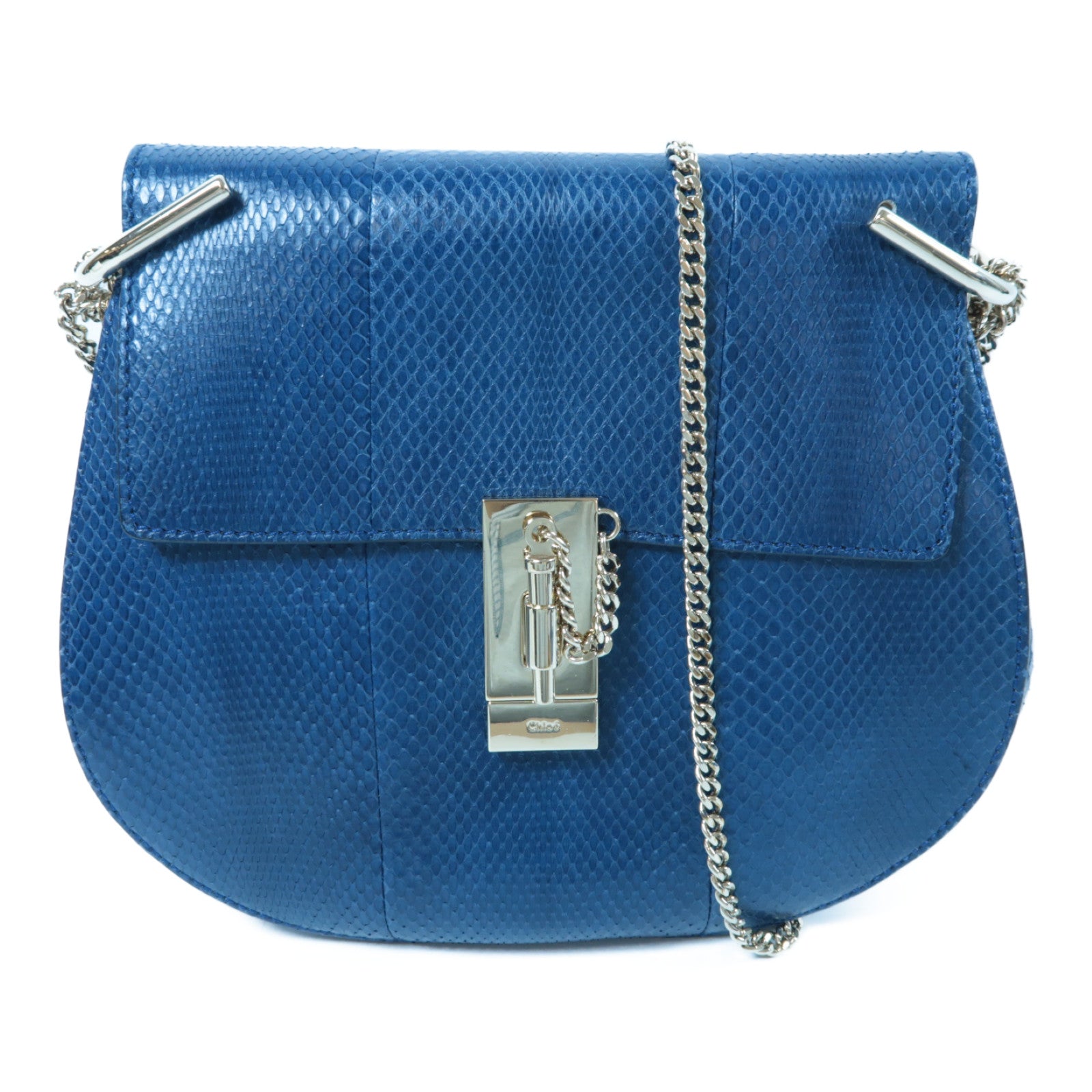 Chloe 【激減優惠】蛇皮皮革Chain Shoulder Bag金扣鏈帶肩背袋深藍色