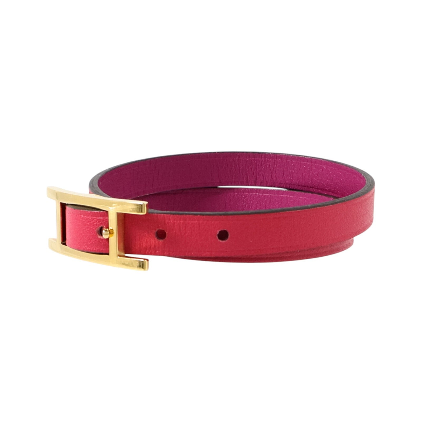 HERMES Swift皮革Behapi Double Tour Bracelet金扣手鏈Rose Pourpre/Rose Me