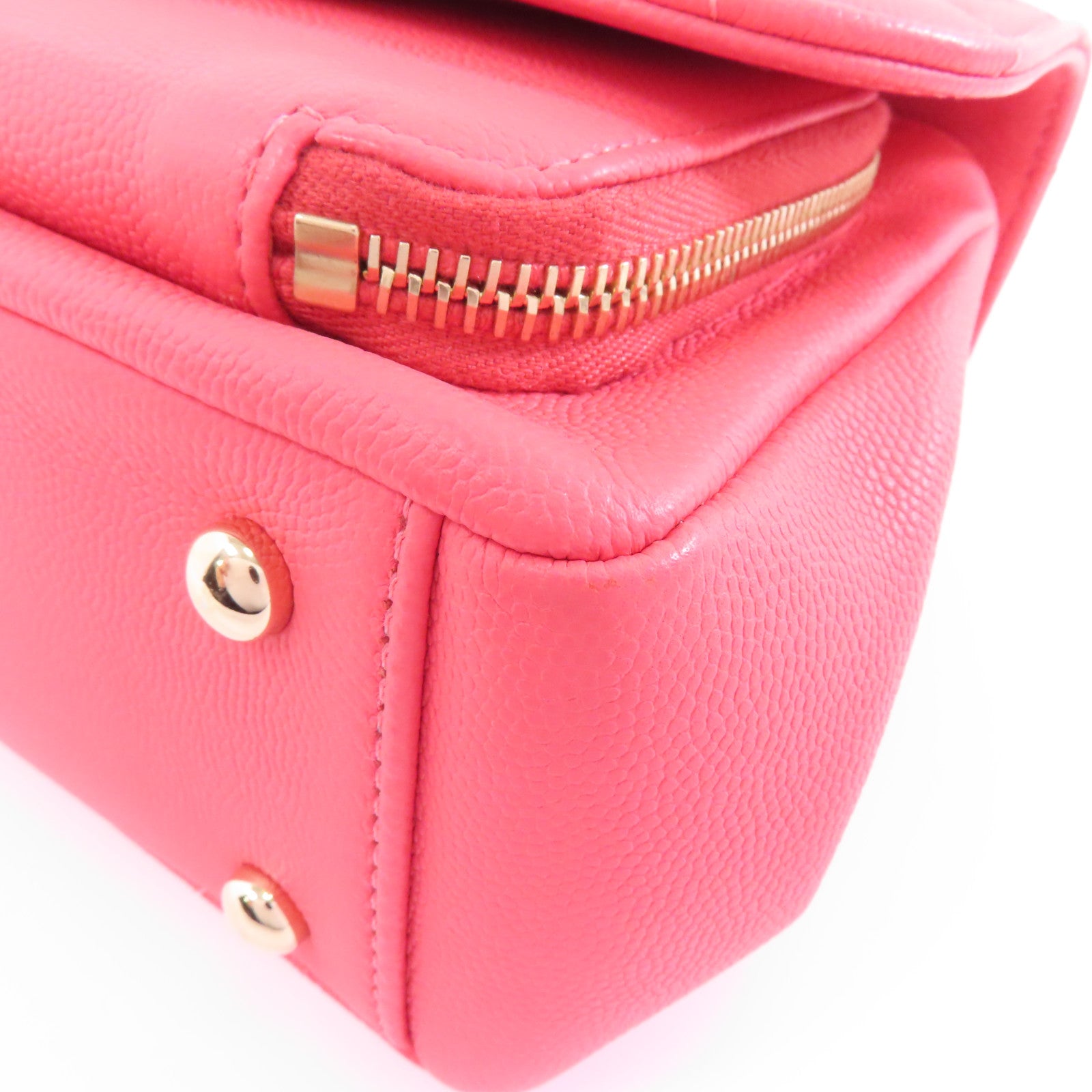 CHANEL 菱格Caviar皮革2 Way Chain Shoulder金扣手挽鏈帶肩背兩用袋粉紅色
