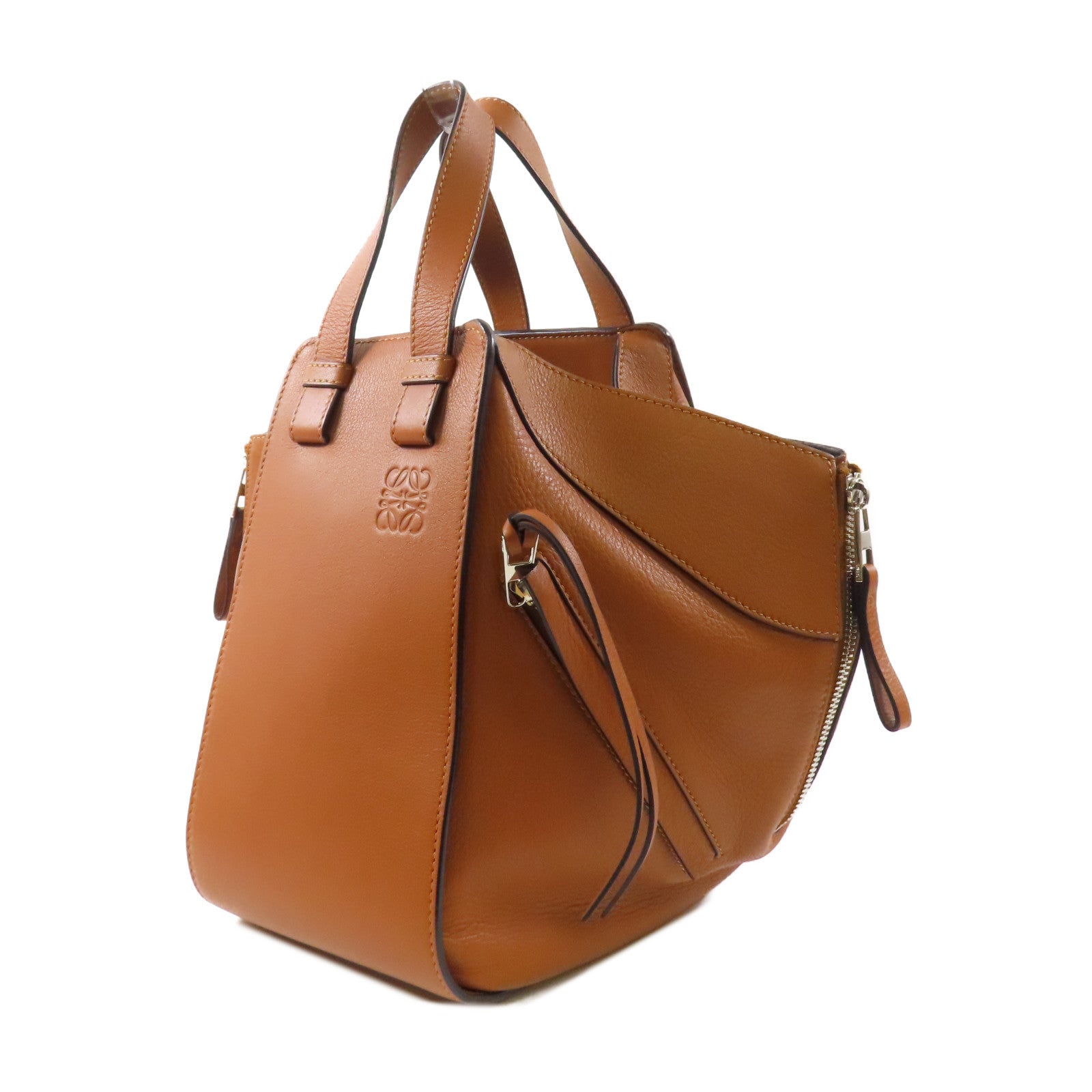LOEWE 牛皮皮革Hammock銀扣手挽肩背兩用袋啡色
