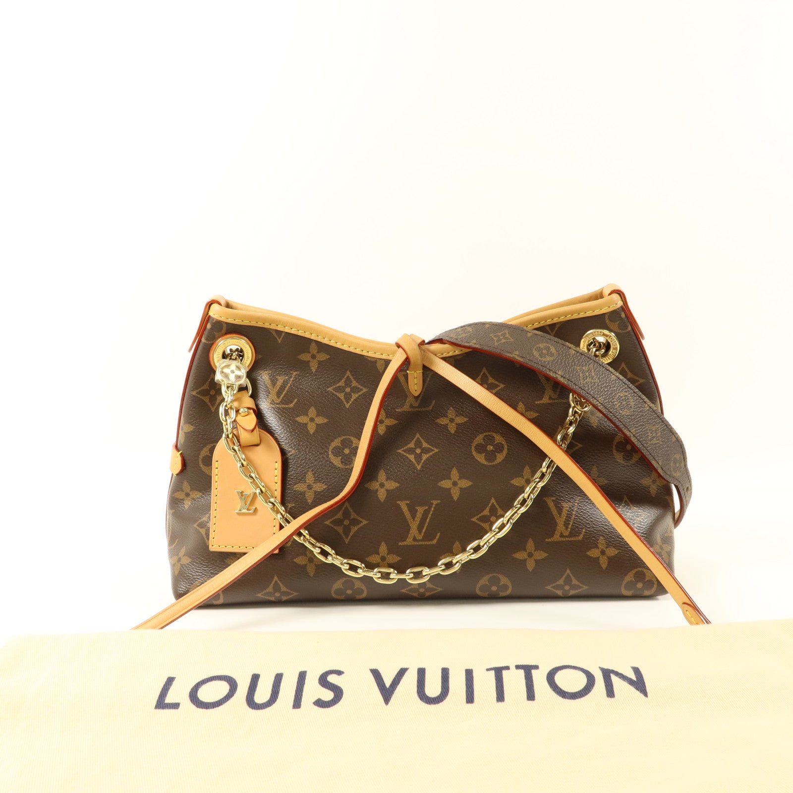 LOUIS VUITTON Monogram Carry All BB金扣鏈帶肩背袋