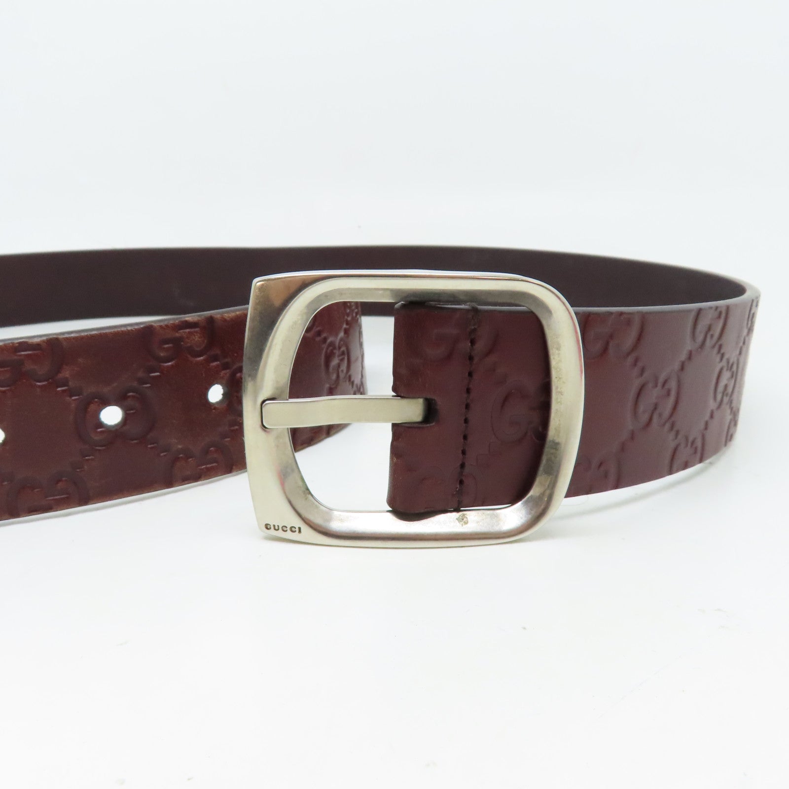 GUCCI 牛皮皮革Belt銀扣皮帶紅色