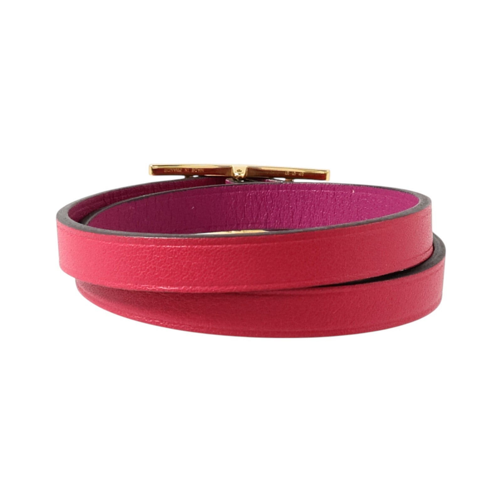 HERMES Swift皮革Behapi Double Tour Bracelet金扣手鏈Rose Pourpre/Rose Me
