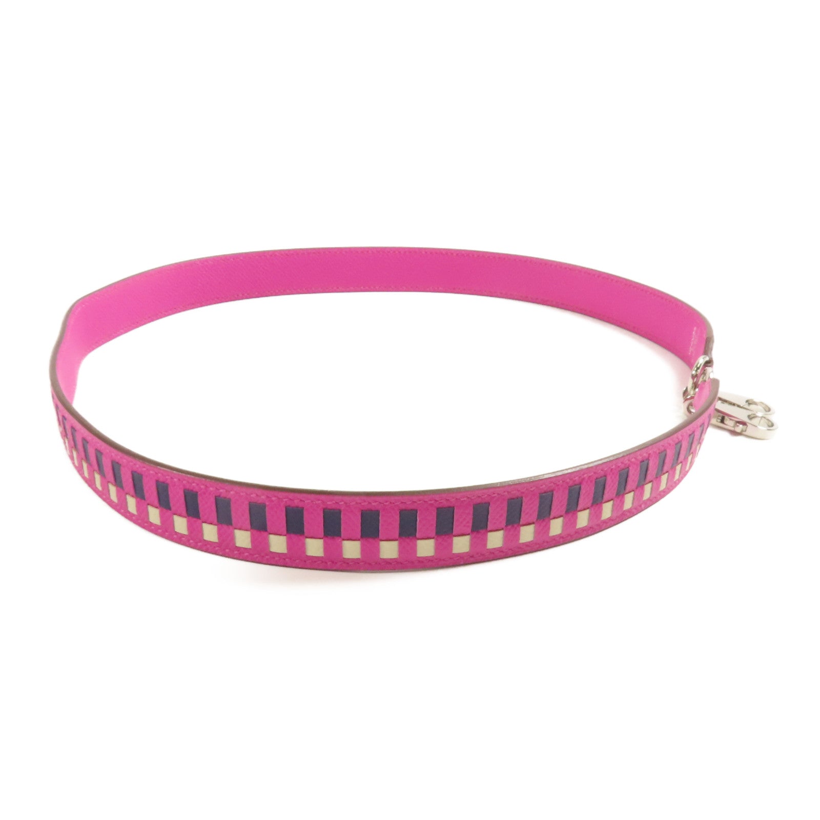 HERMES Epsom皮革Shoulder Strap銀扣肩背帶Rose Pourpre