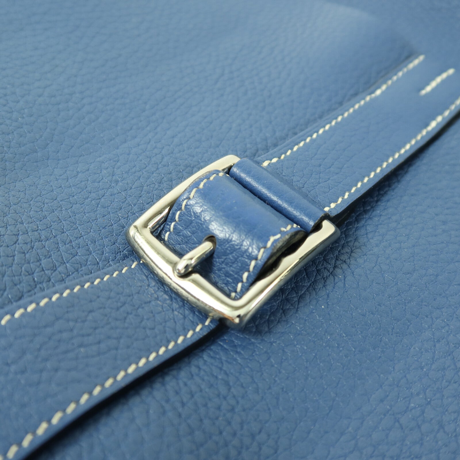 HERMES 【激減優惠】Clemence皮革Halzan 31銀扣手挽肩背兩用袋Bleu Agate
