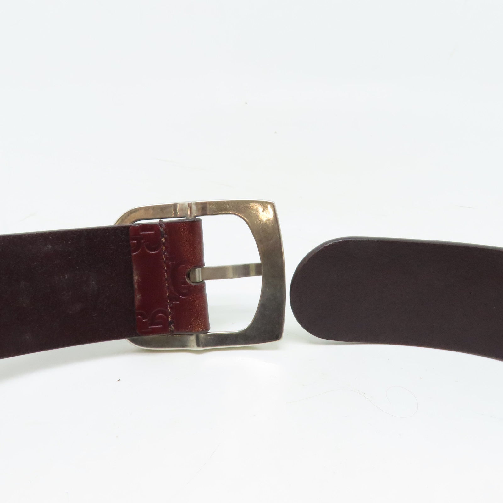 GUCCI 牛皮皮革Belt銀扣皮帶紅色
