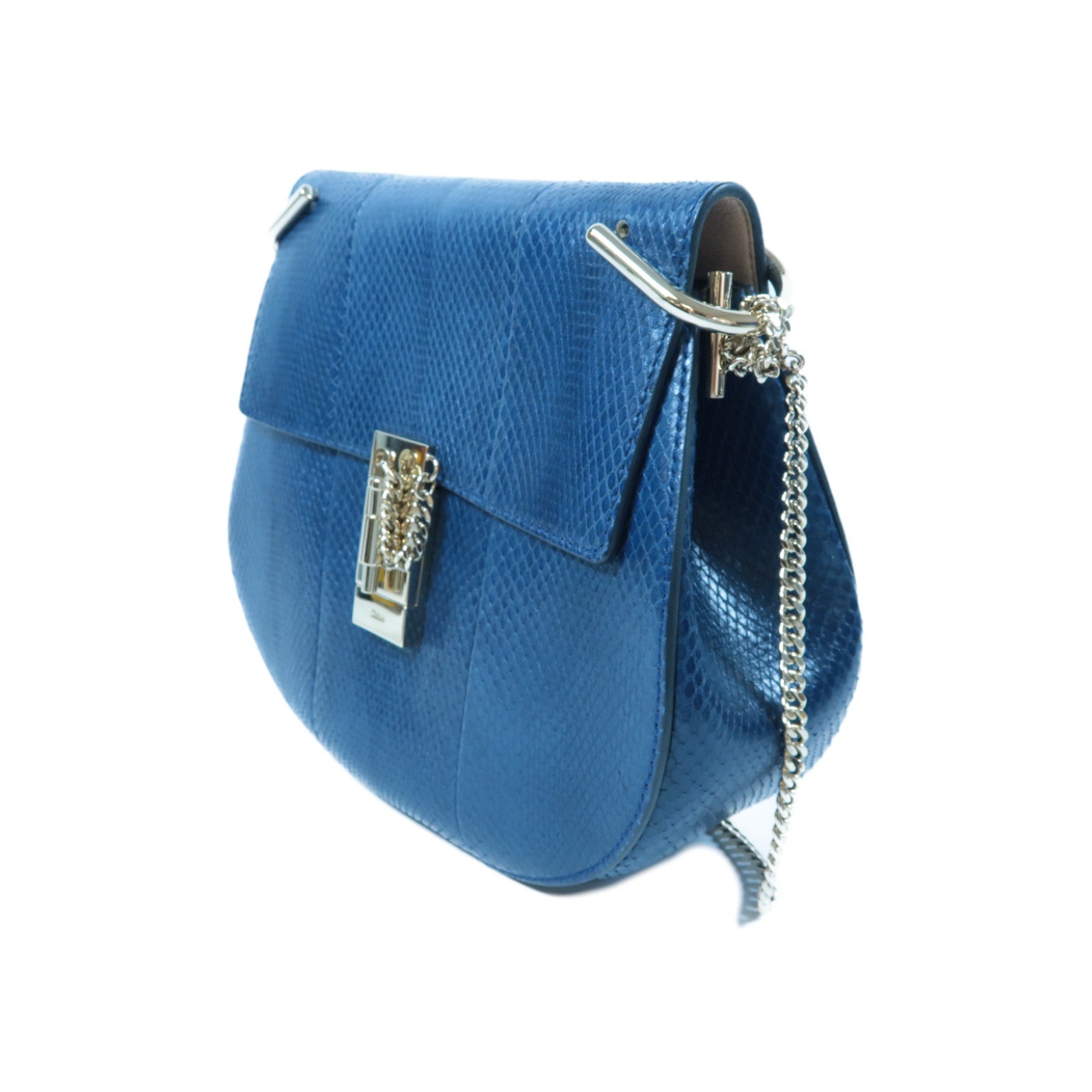Chloe 【激減優惠】蛇皮皮革Chain Shoulder Bag金扣鏈帶肩背袋深藍色