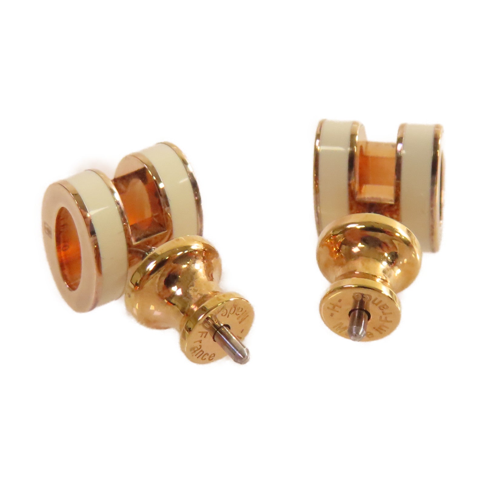 HERMES 金屬/琺瑯Mini Pop H Earrings耳環Nata奶茶色/金色