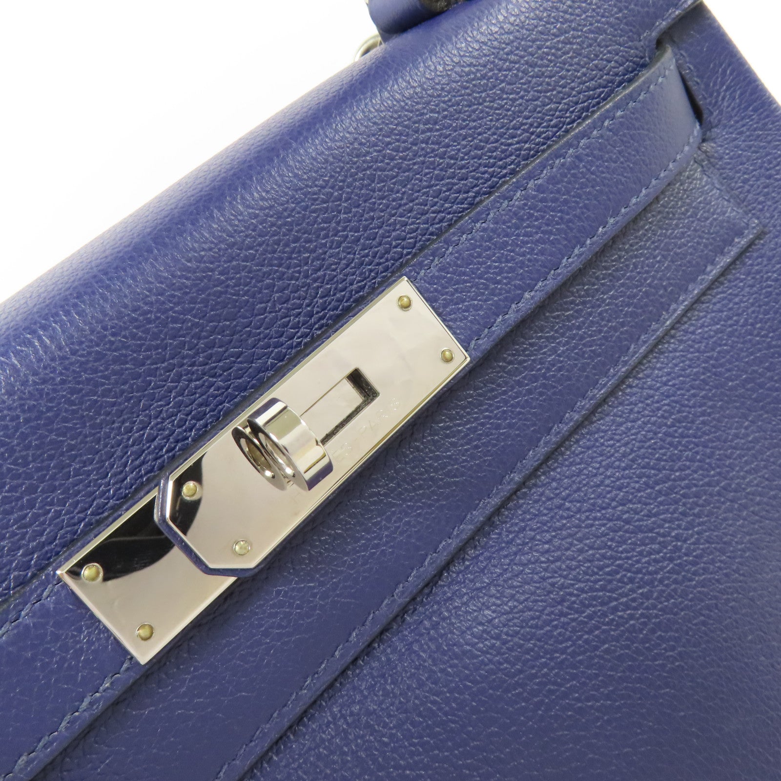 HERMES Evercolor皮革Kelly 28銀扣手挽肩背兩用袋Mauve Sylvestre