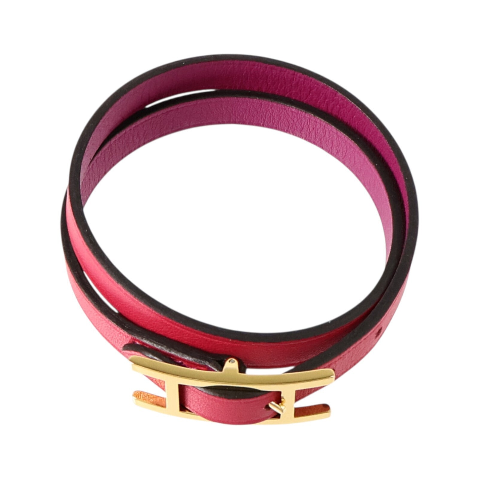 HERMES Swift皮革Behapi Double Tour Bracelet金扣手鏈Rose Pourpre/Rose Me