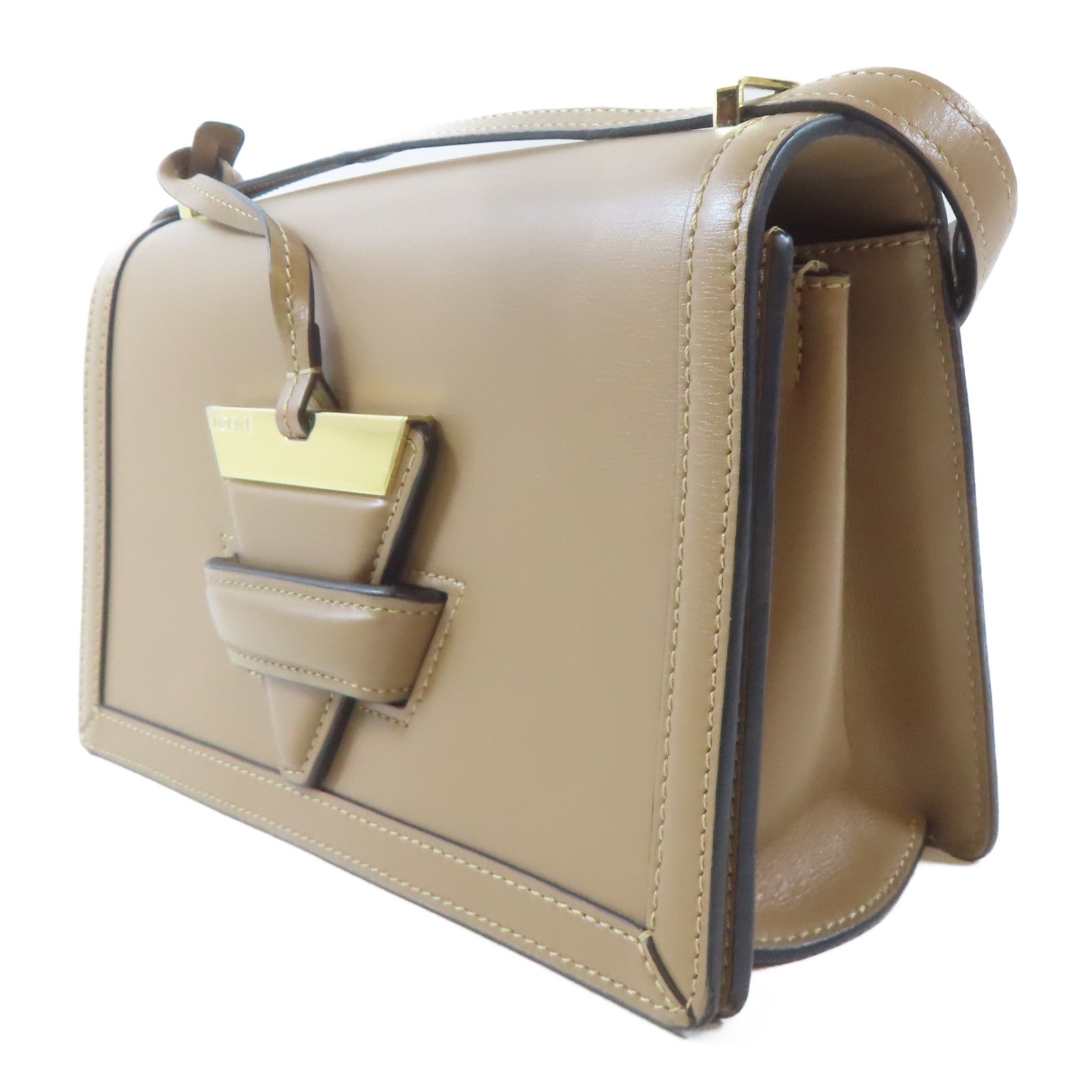 LOEWE 【激減優惠】皮革Barcelona金扣肩背袋啡色