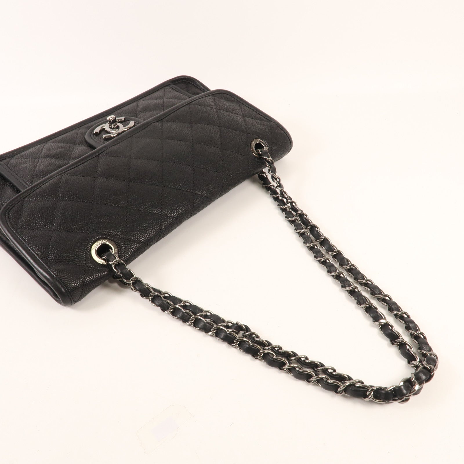 CHANEL 牛皮皮革Chain Shoulder銀扣鏈帶肩背袋