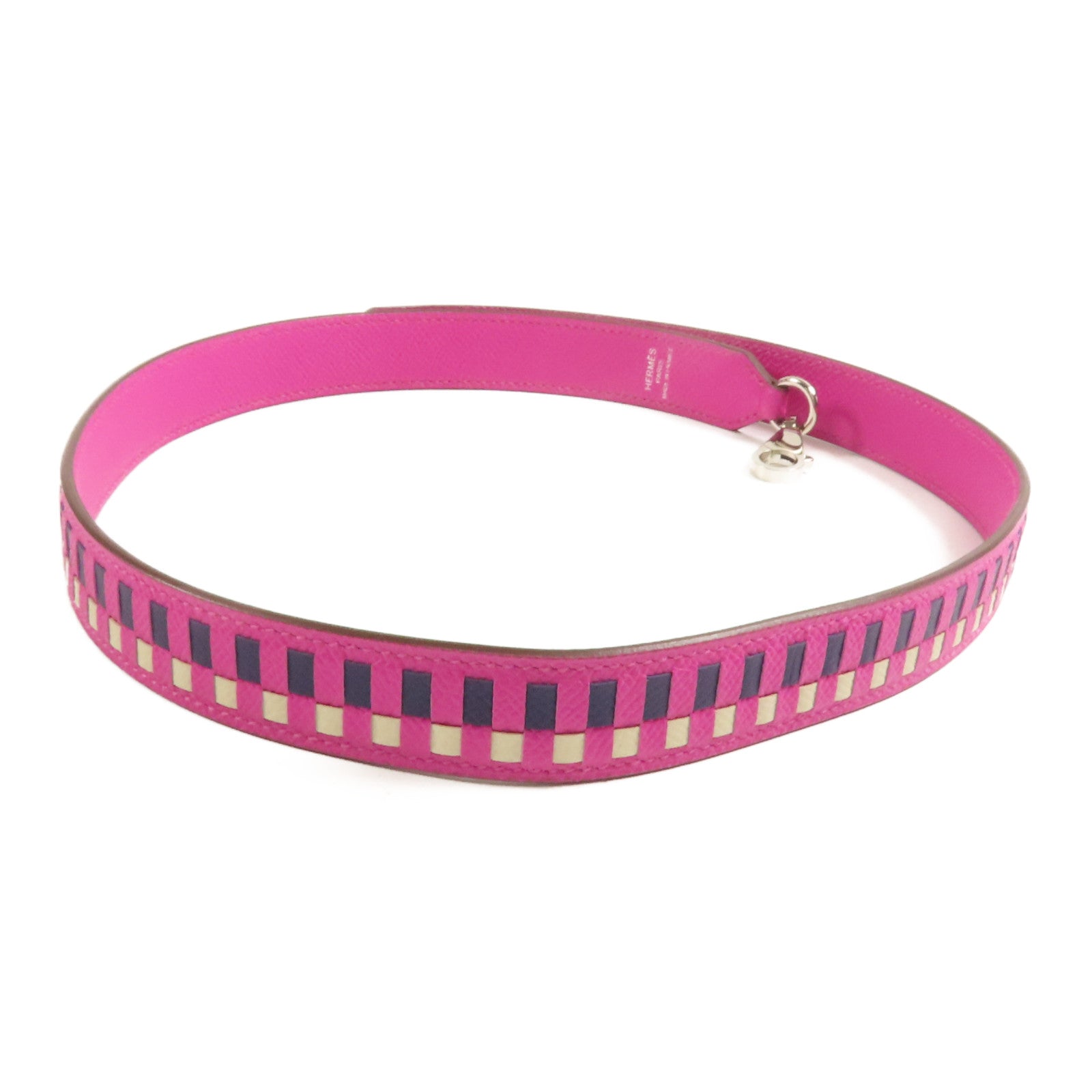 HERMES Epsom皮革Shoulder Strap銀扣肩背帶Rose Pourpre