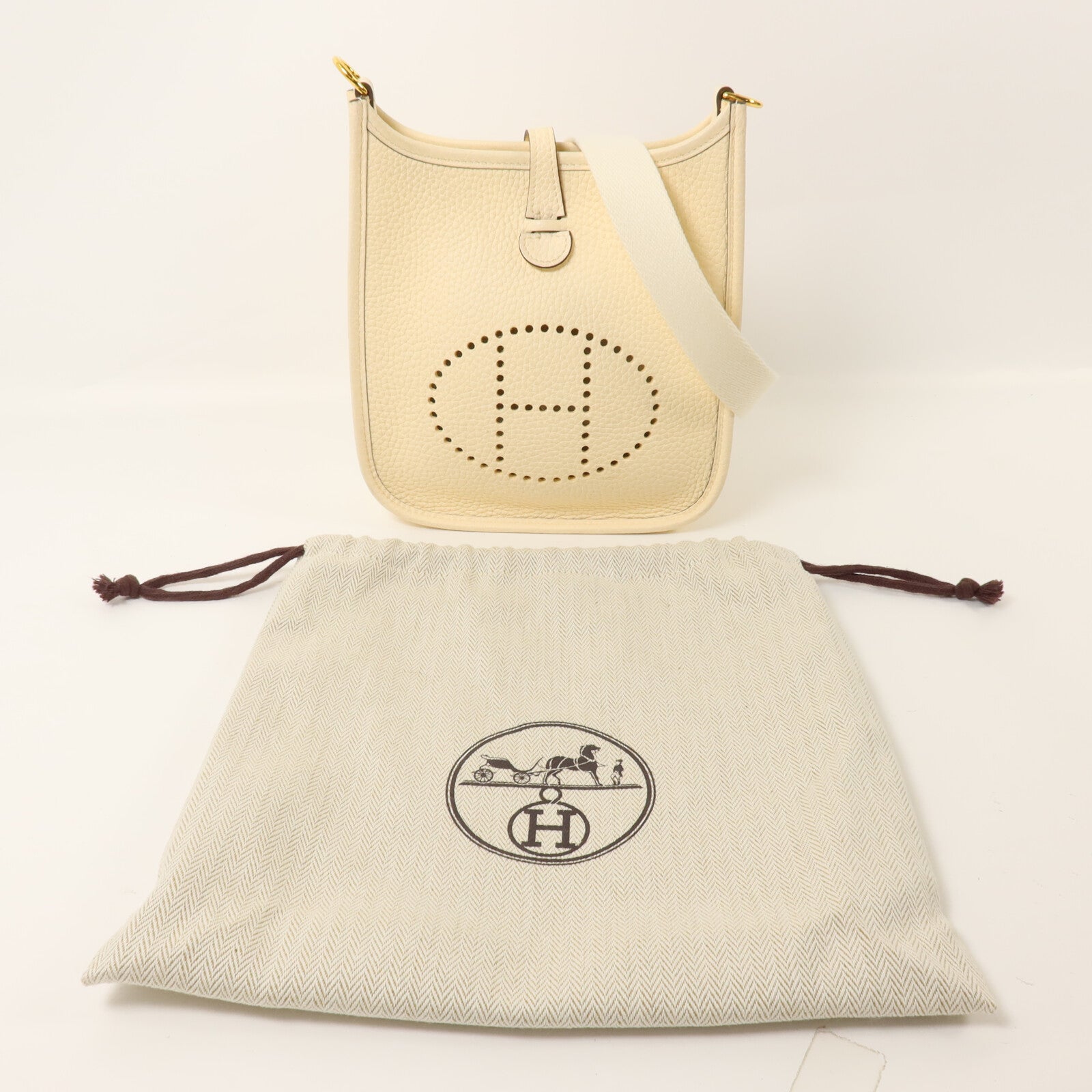 HERMES Clemence皮革Evelyne TPM肩背袋Nata/Blanc