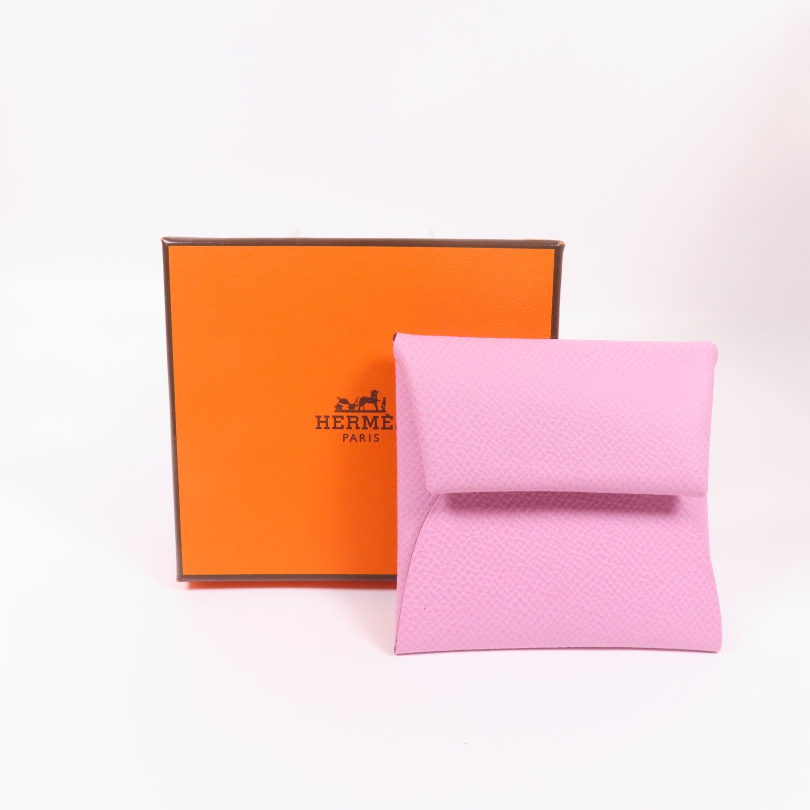 HERMES Epsom皮革Bastia銀扣零錢包Mauve Sylvestre