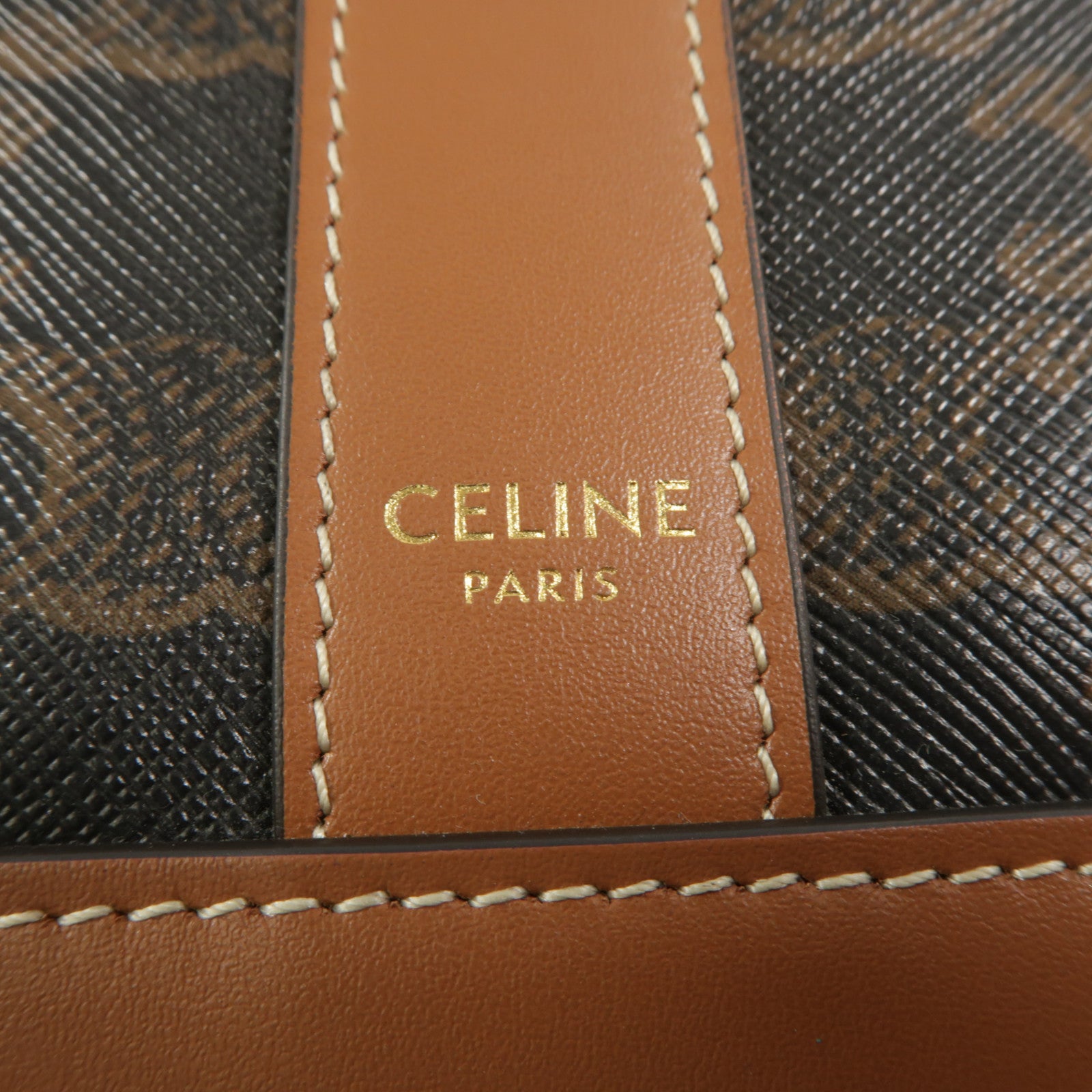 CELINE 塗層帆布/牛皮皮革Triomphe Small Bucket肩背袋