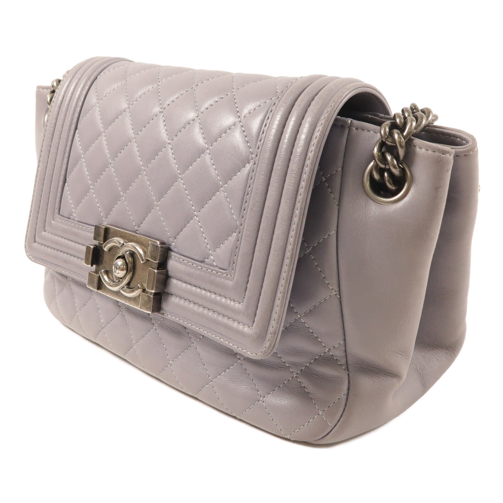 CHANEL 羊皮皮革Shoulder Bag銀扣鏈帶肩背袋