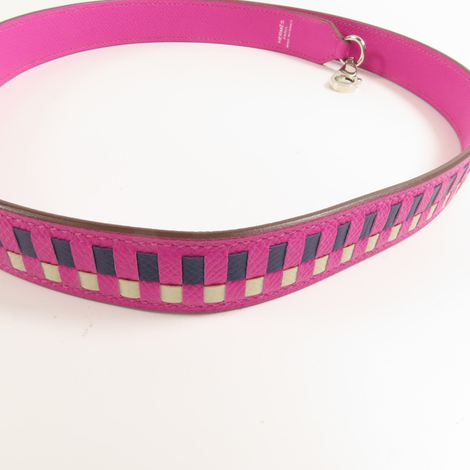 HERMES Epsom皮革Shoulder Strap銀扣肩背帶Rose Pourpre