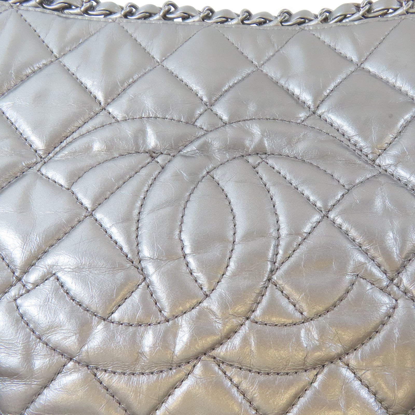 CHANEL 【激減優惠】菱格牛皮皮革Chain Shoulder Bag黑扣鏈帶肩背袋銀色