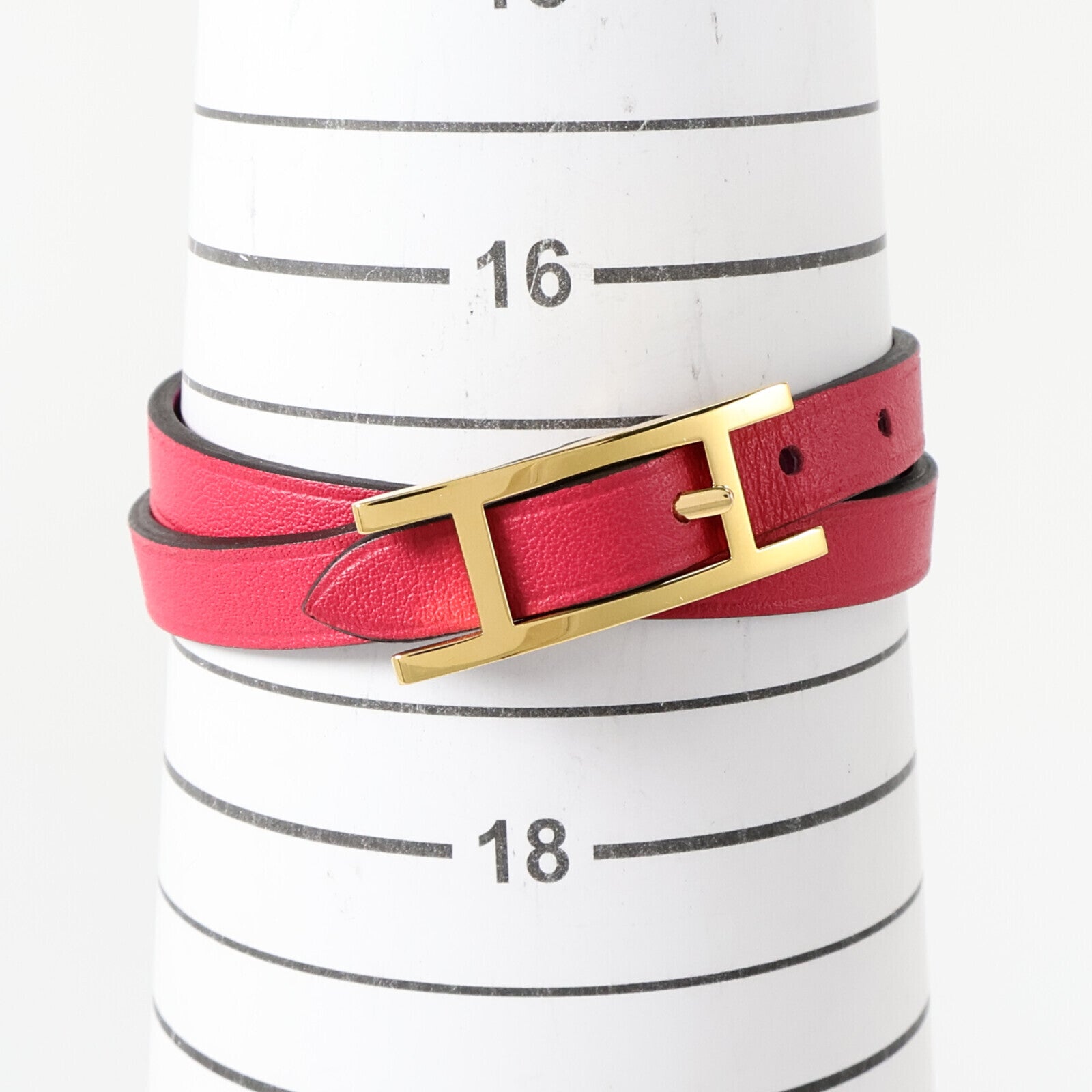 HERMES Swift皮革Behapi Double Tour Bracelet金扣手鏈Rose Pourpre/Rose Me