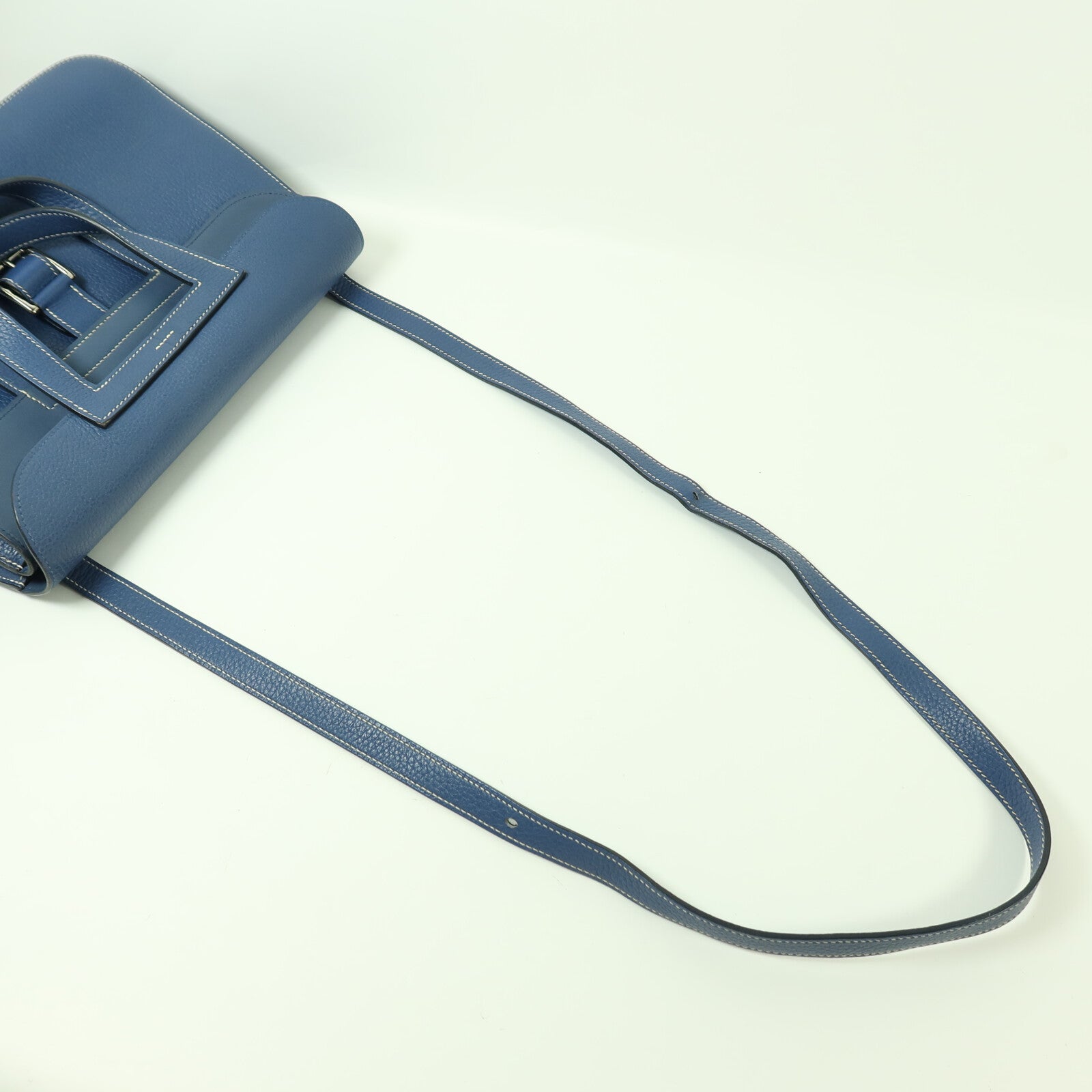 HERMES 【激減優惠】Clemence皮革Halzan 31銀扣手挽肩背兩用袋Bleu Agate