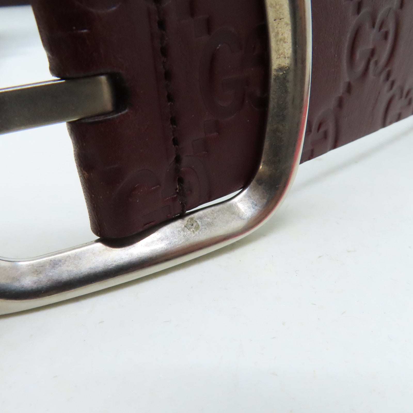 GUCCI 牛皮皮革Belt銀扣皮帶紅色