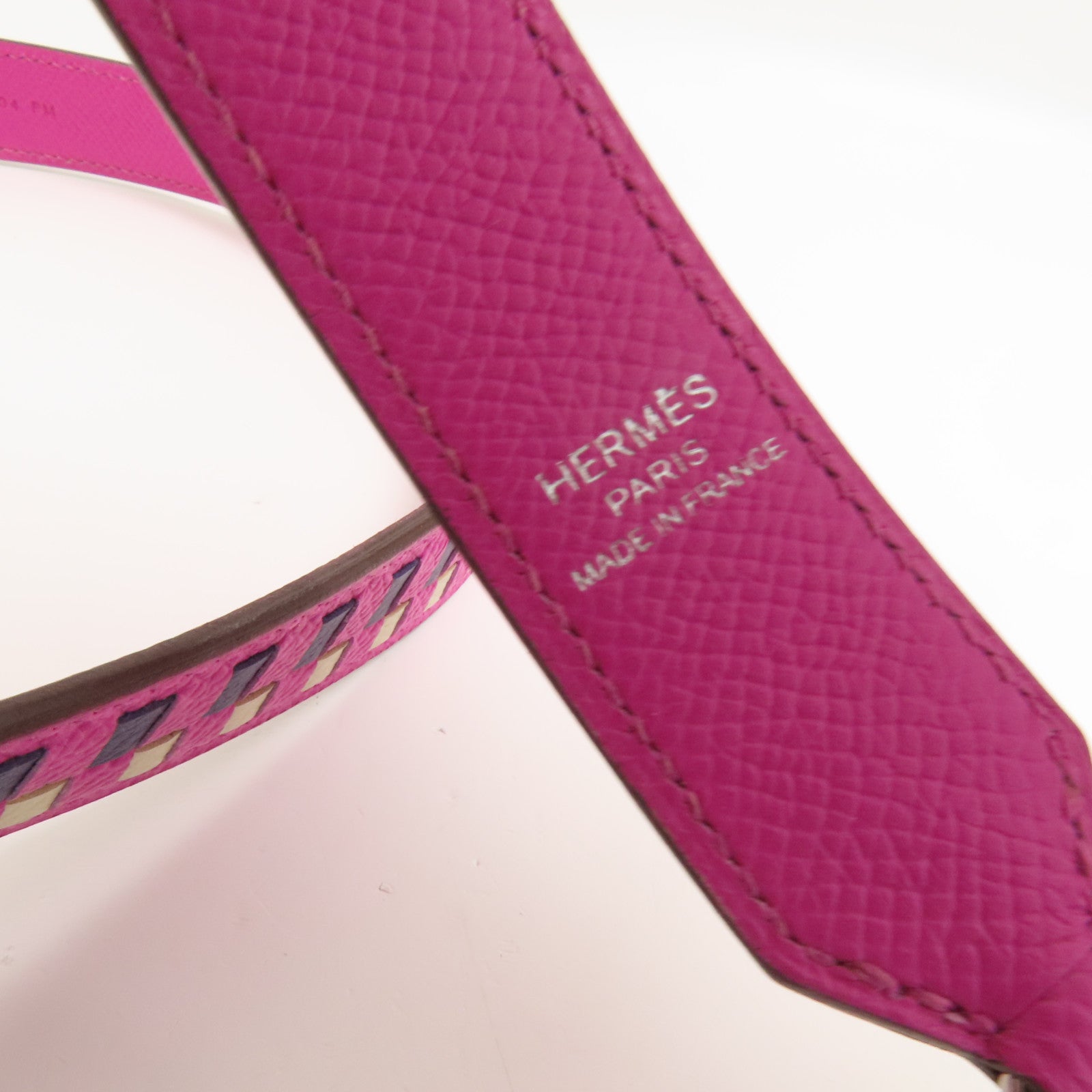 HERMES Epsom皮革Shoulder Strap銀扣肩背帶Rose Pourpre