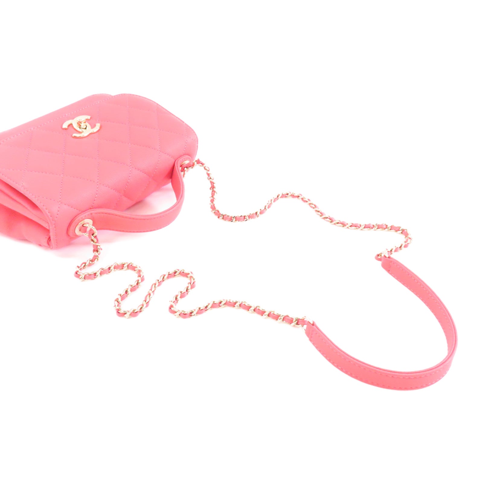 CHANEL 菱格Caviar皮革2 Way Chain Shoulder金扣手挽鏈帶肩背兩用袋粉紅色