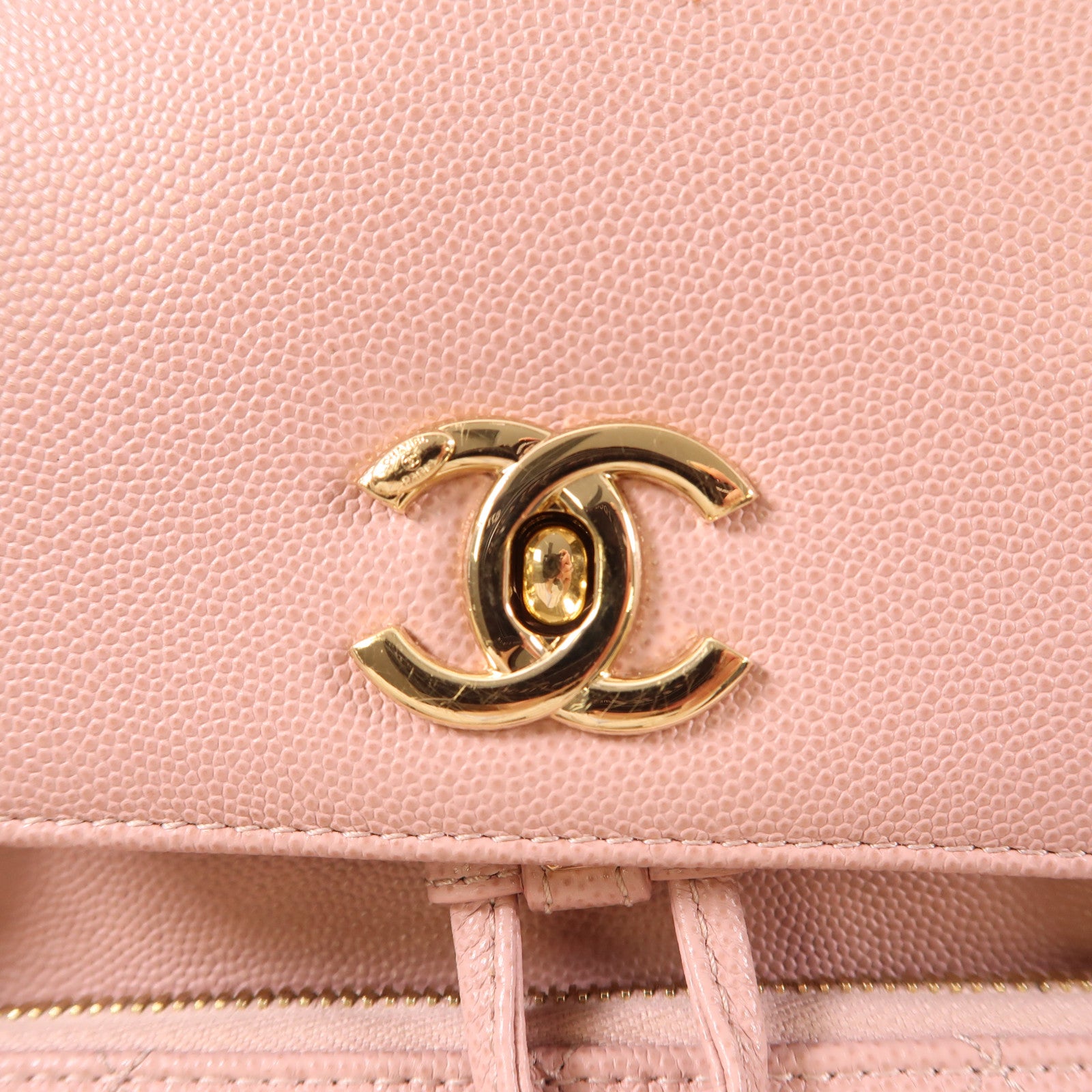 CHANEL 牛皮皮革Rucksack金扣背包粉紅色