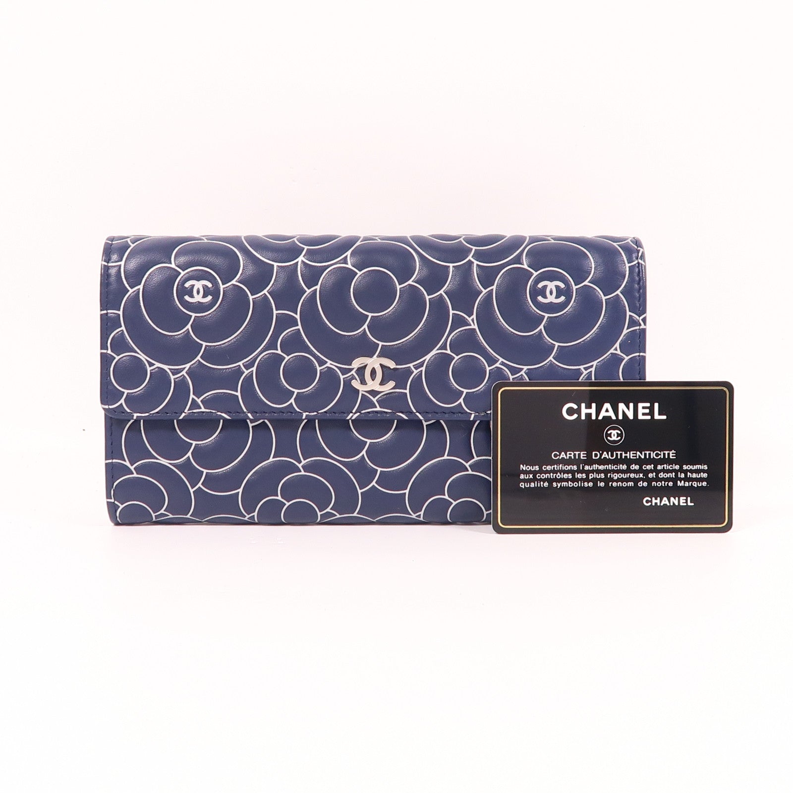 CHANEL 牛皮皮革Long Wallet銀扣長錢包