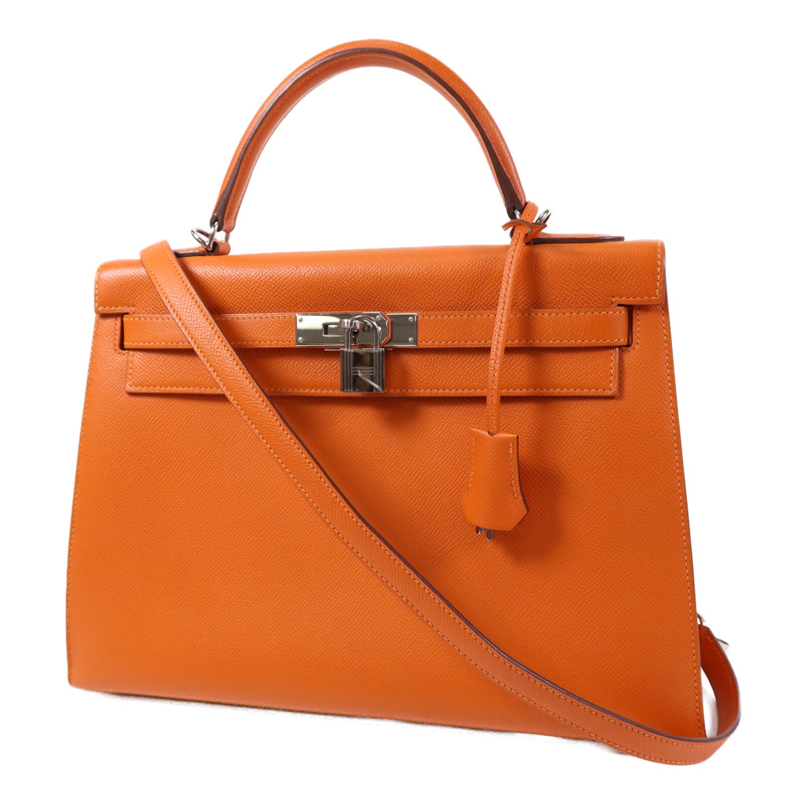 HERMES Epsom皮革Kelly 32手挽肩背兩用袋Orange