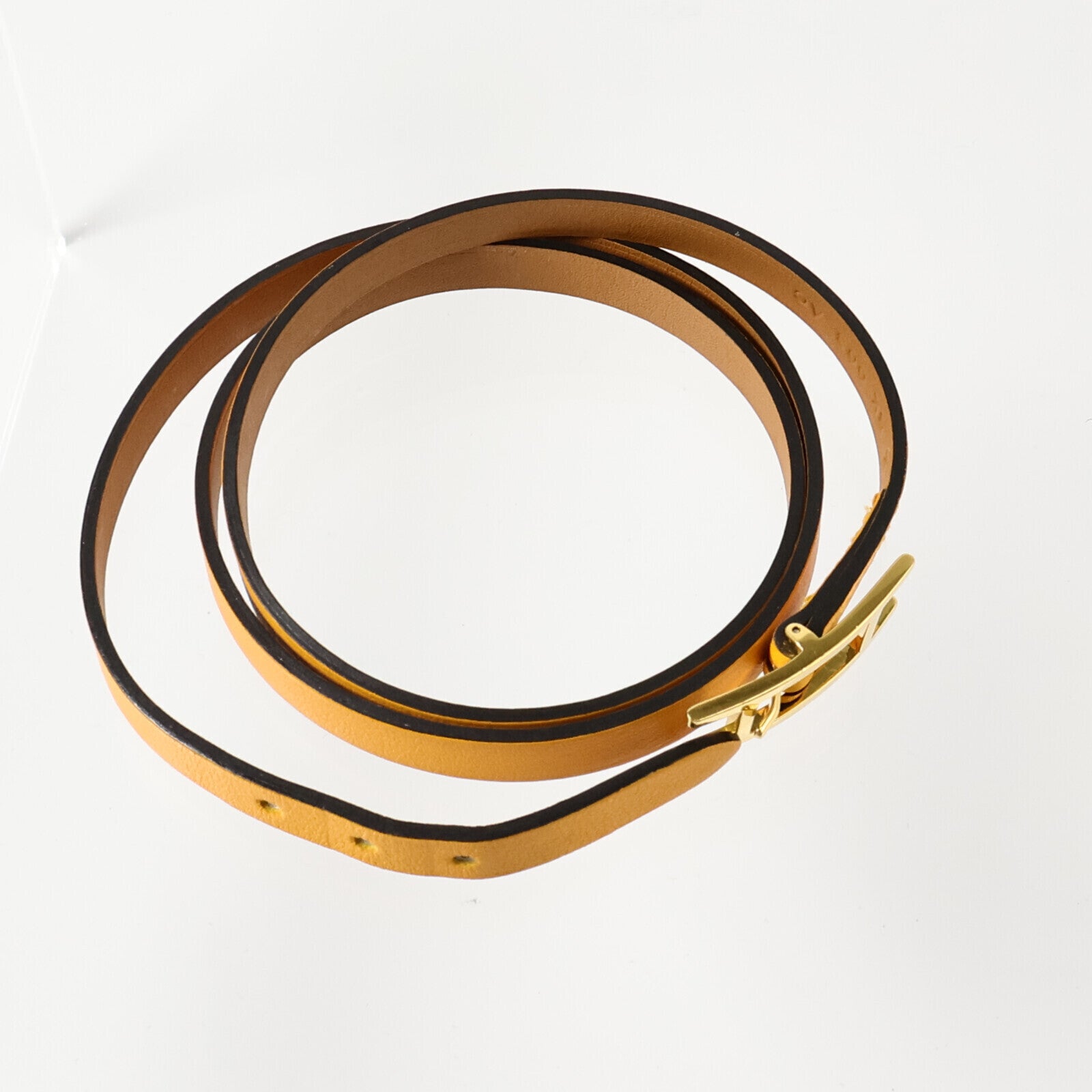 HERMES Swift皮革Behapi Triple Tour Bracelet金扣手鏈Jaune d'Or/Gold