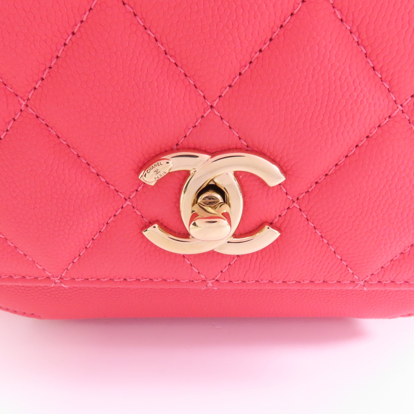 CHANEL 菱格Caviar皮革2 Way Chain Shoulder金扣手挽鏈帶肩背兩用袋粉紅色
