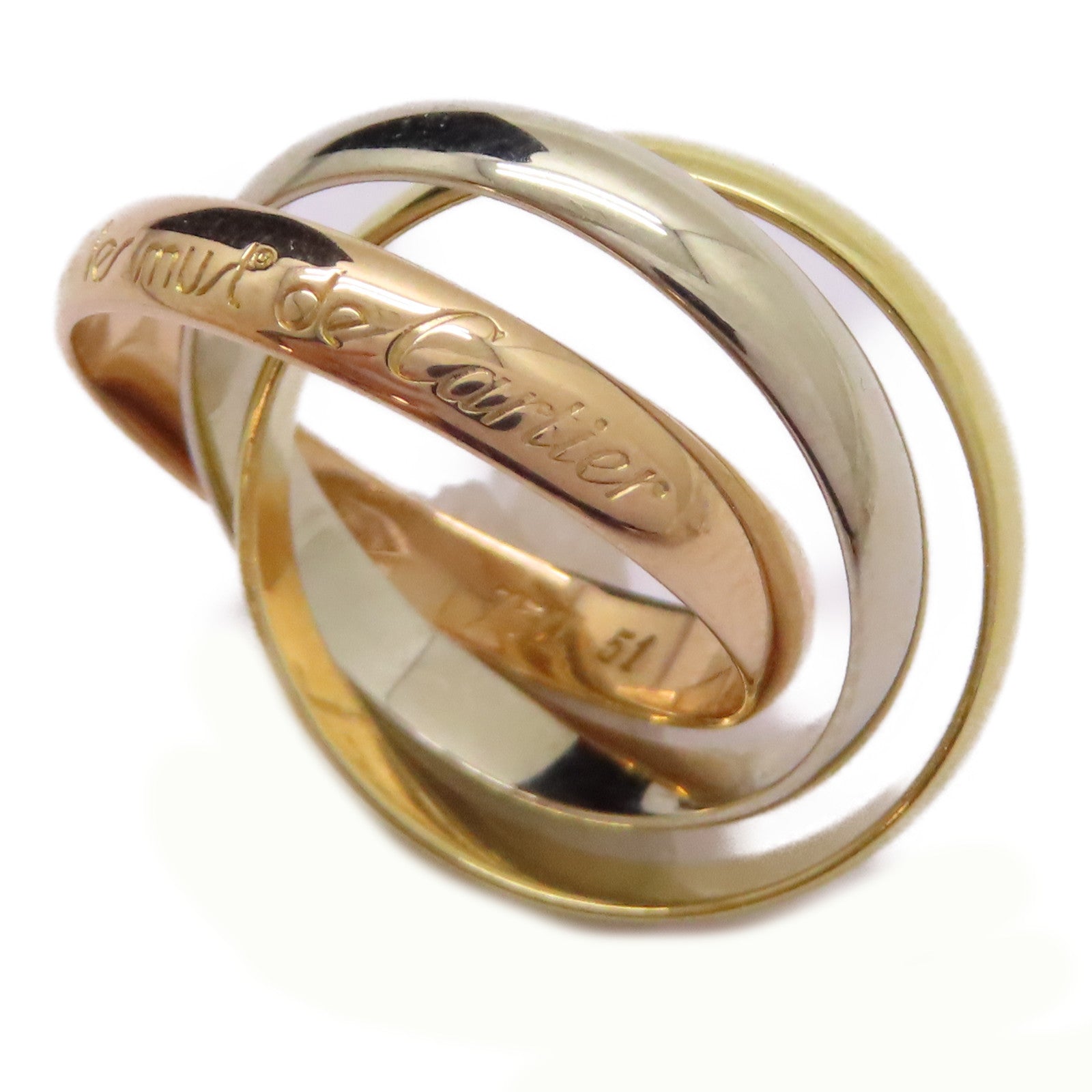 CARTIER 18K黃金/白金/玫瑰金Trinity Ring戒指US#5.75/Cartier#51