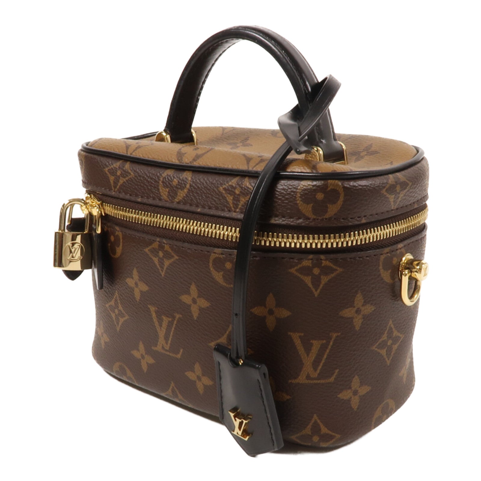 LOUIS VUITTON Monogram Reverse Vanity PM金扣手挽肩背兩用袋棕色
