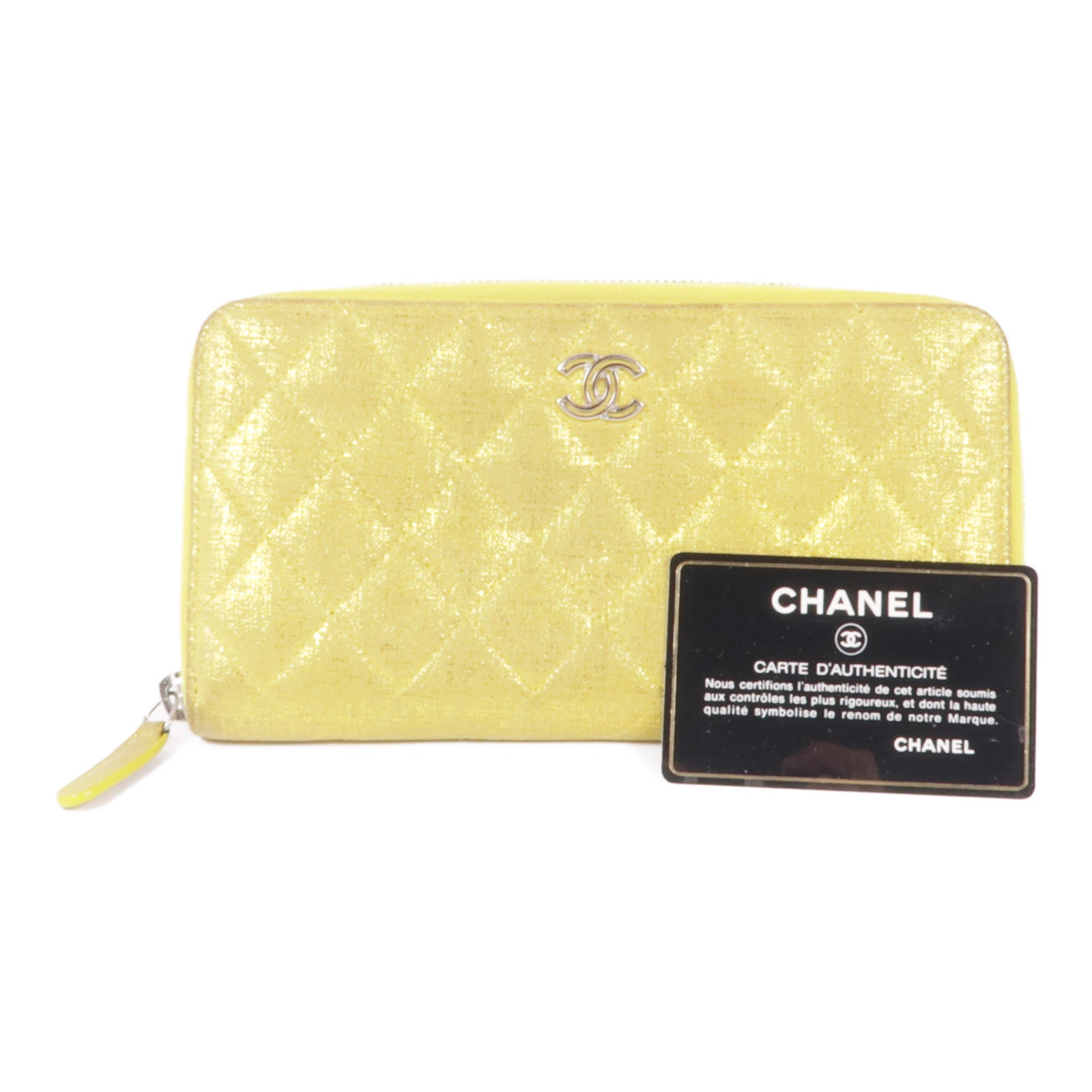 CHANEL CC SHW Zipper Long Wallet Canvas Yellow