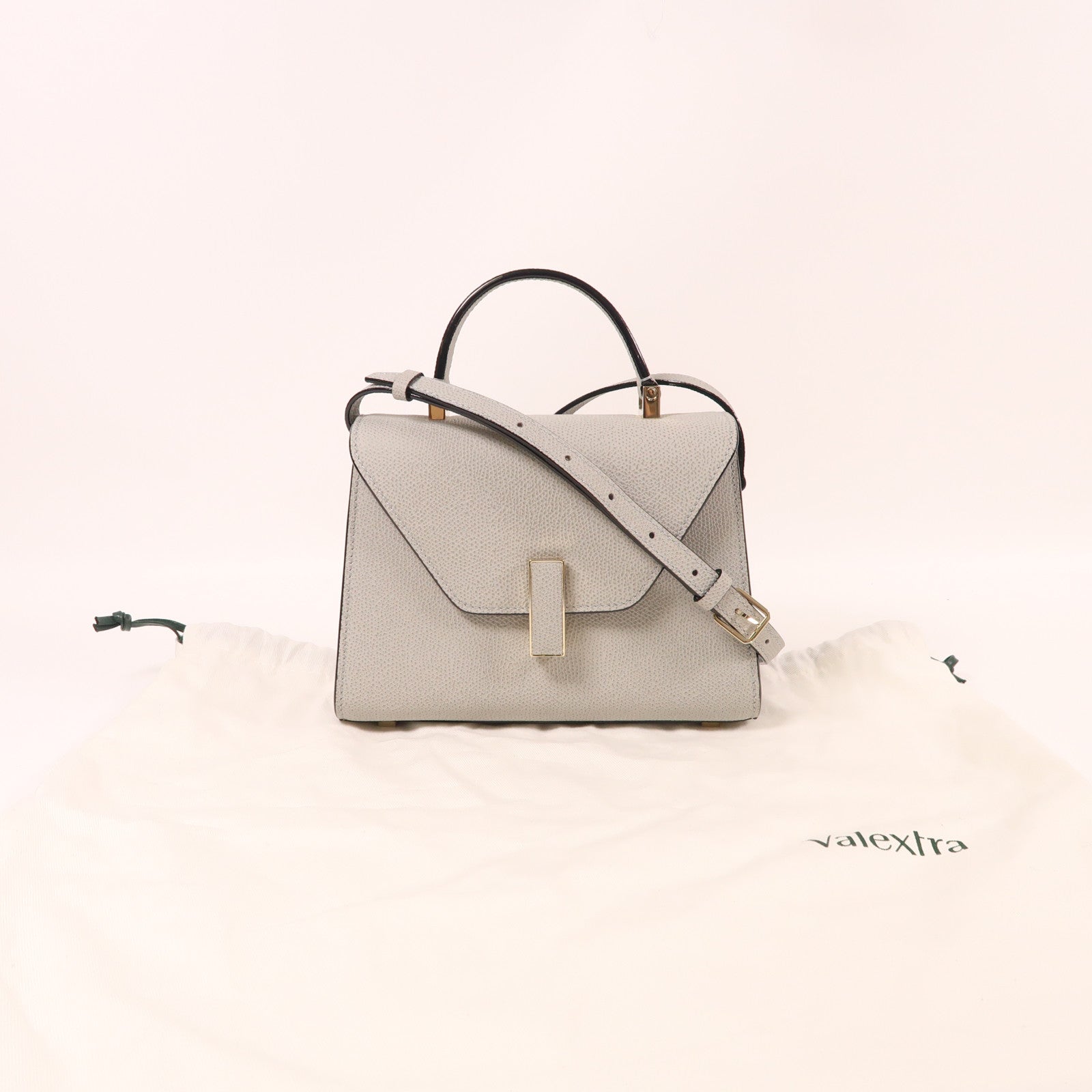 SELECTION 牛皮皮革Valextra Iside Top Handle Mini Bag金扣手挽肩背兩用袋