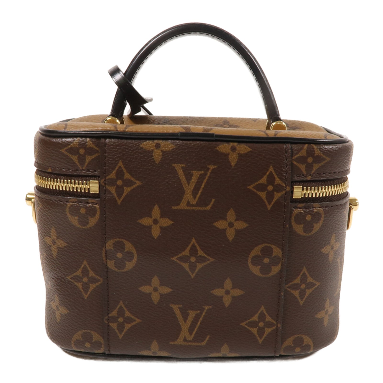 LOUIS VUITTON Monogram Reverse Vanity PM金扣手挽肩背兩用袋棕色
