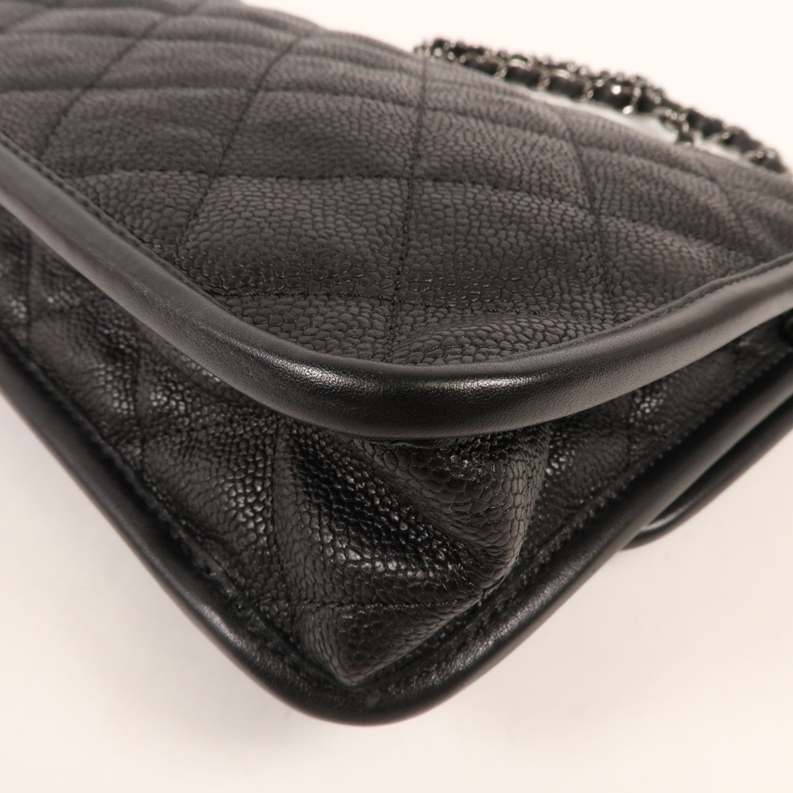 CHANEL 牛皮皮革Chain Shoulder銀扣鏈帶肩背袋