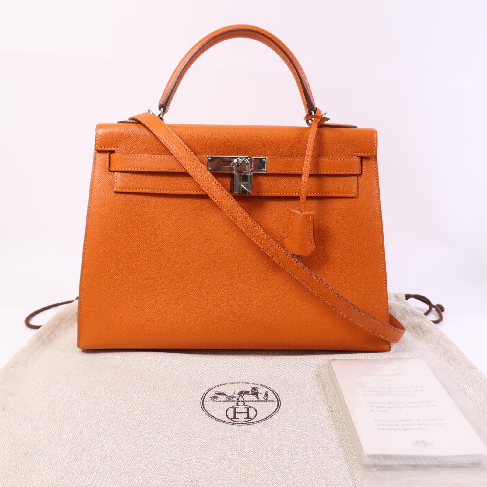 HERMES Epsom皮革Kelly 32手挽肩背兩用袋Orange