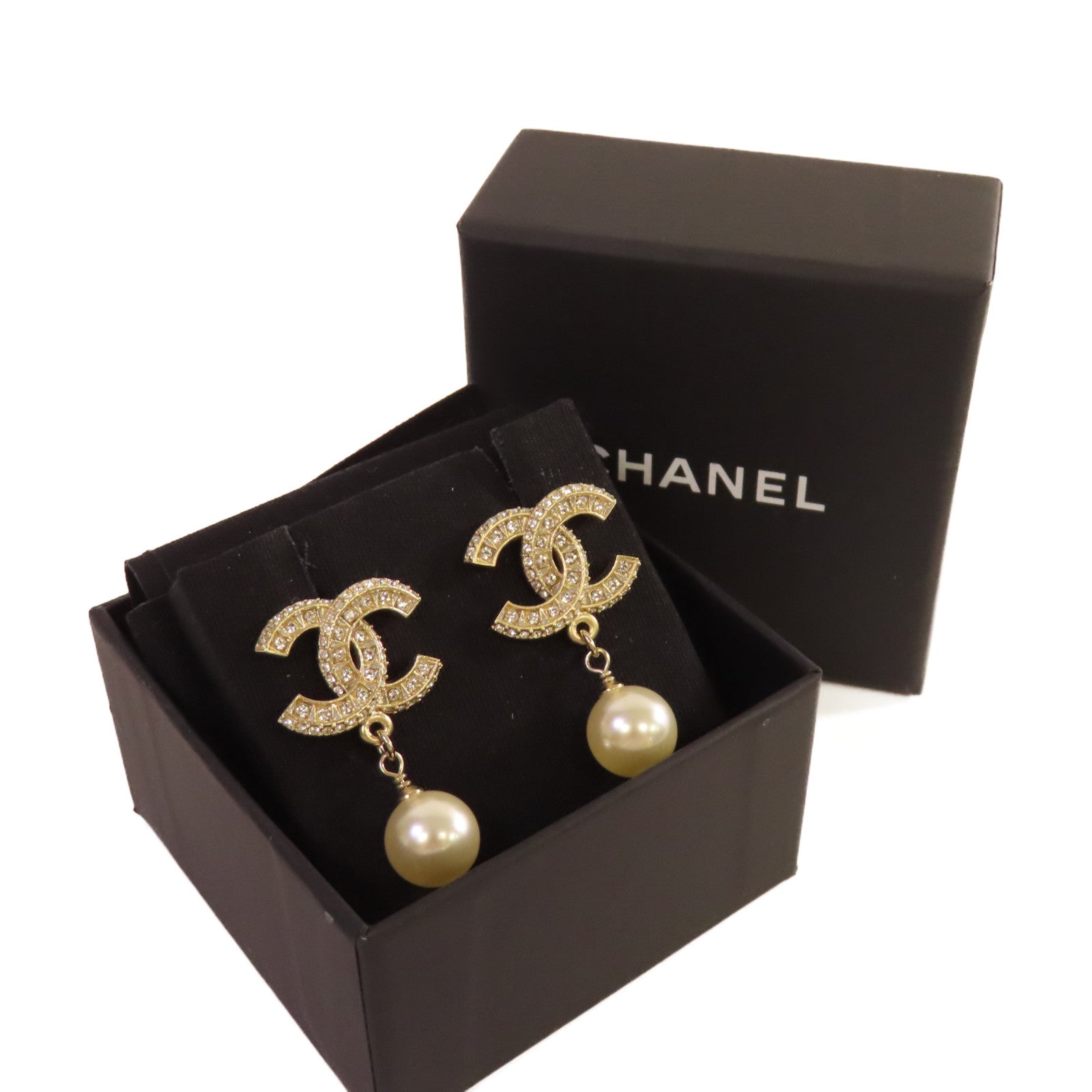 CHANEL 仿珍珠/金屬CC Earrings耳環珍珠色/金色