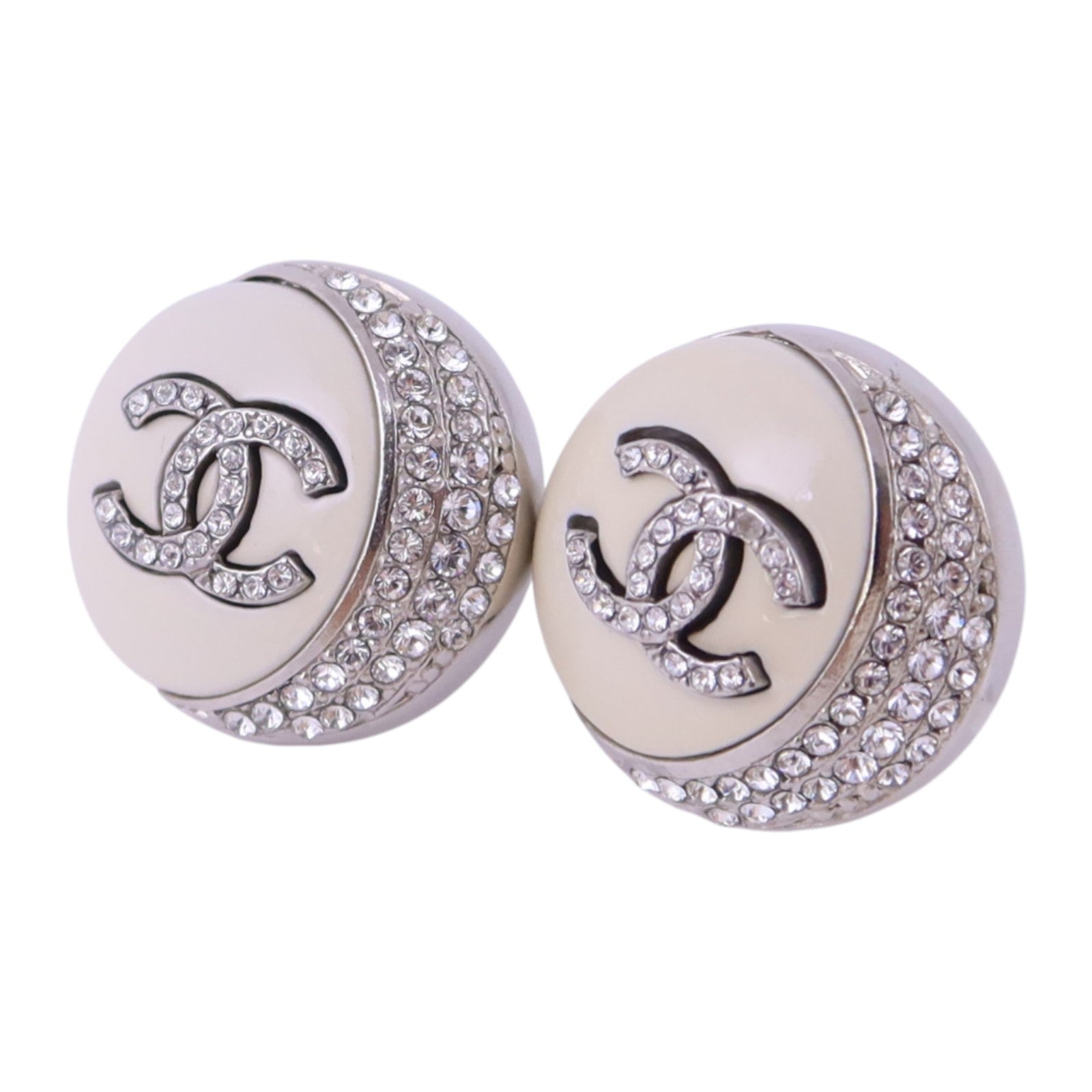 CHANEL 金屬/PVC/水鑽Earrings銀扣耳環