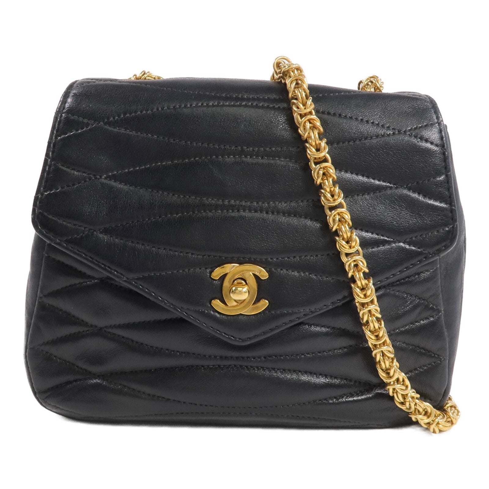 CHANEL 羊皮皮革Chain Shoulder金扣鏈帶肩背袋