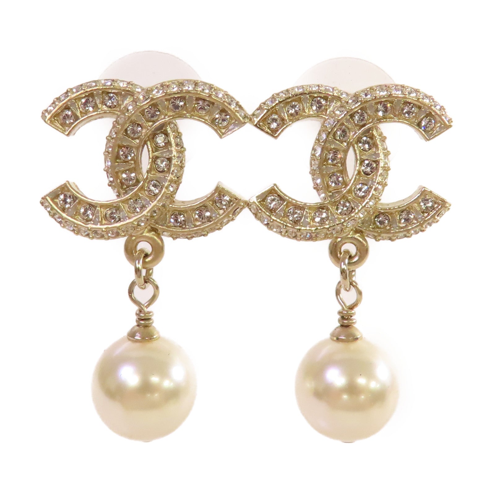 CHANEL 仿珍珠/金屬CC Earrings耳環珍珠色/金色