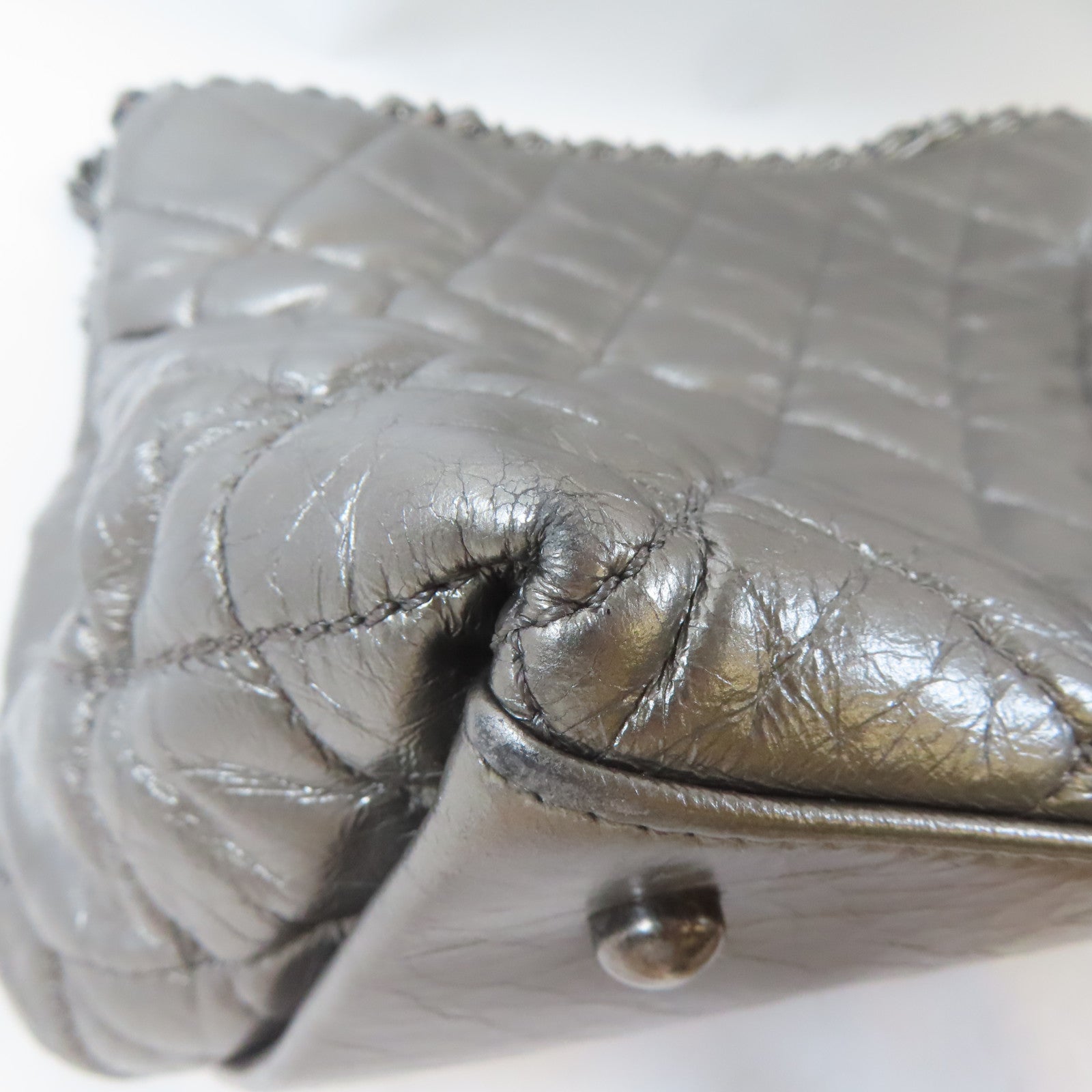 CHANEL 【激減優惠】菱格牛皮皮革Chain Shoulder Bag黑扣鏈帶肩背袋銀色