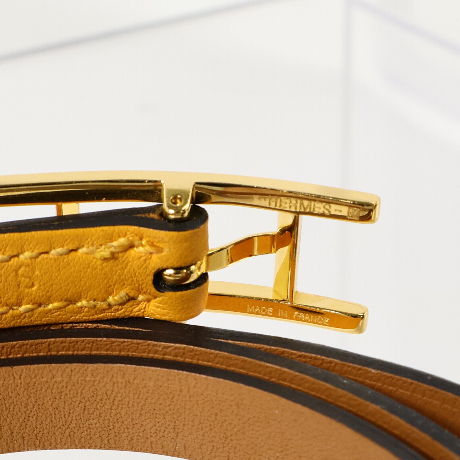 HERMES Swift皮革Behapi Triple Tour Bracelet金扣手鏈Jaune d'Or/Gold